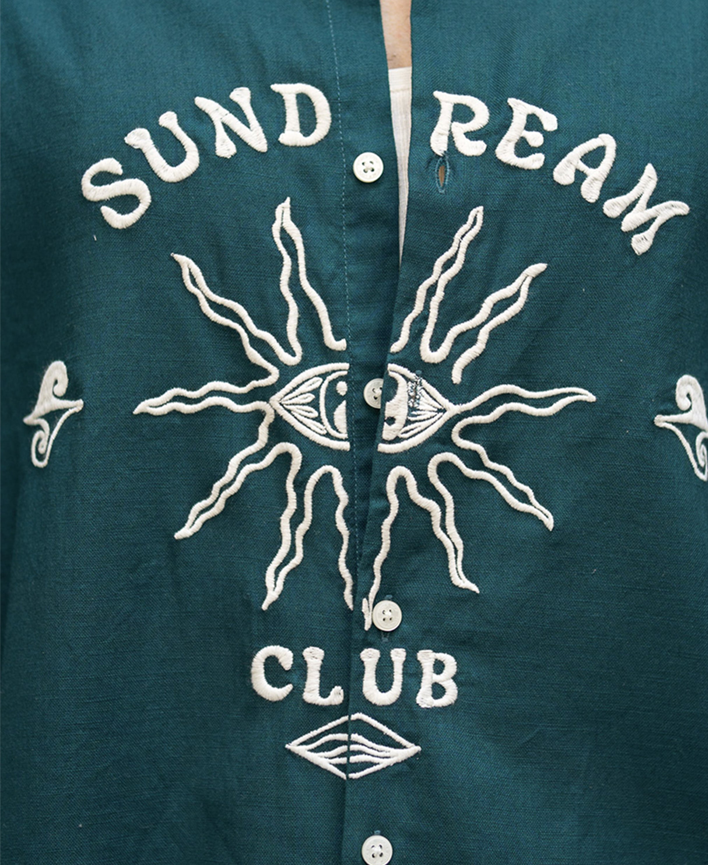 Teal Blue Embroidered Shirt 100% Cotton