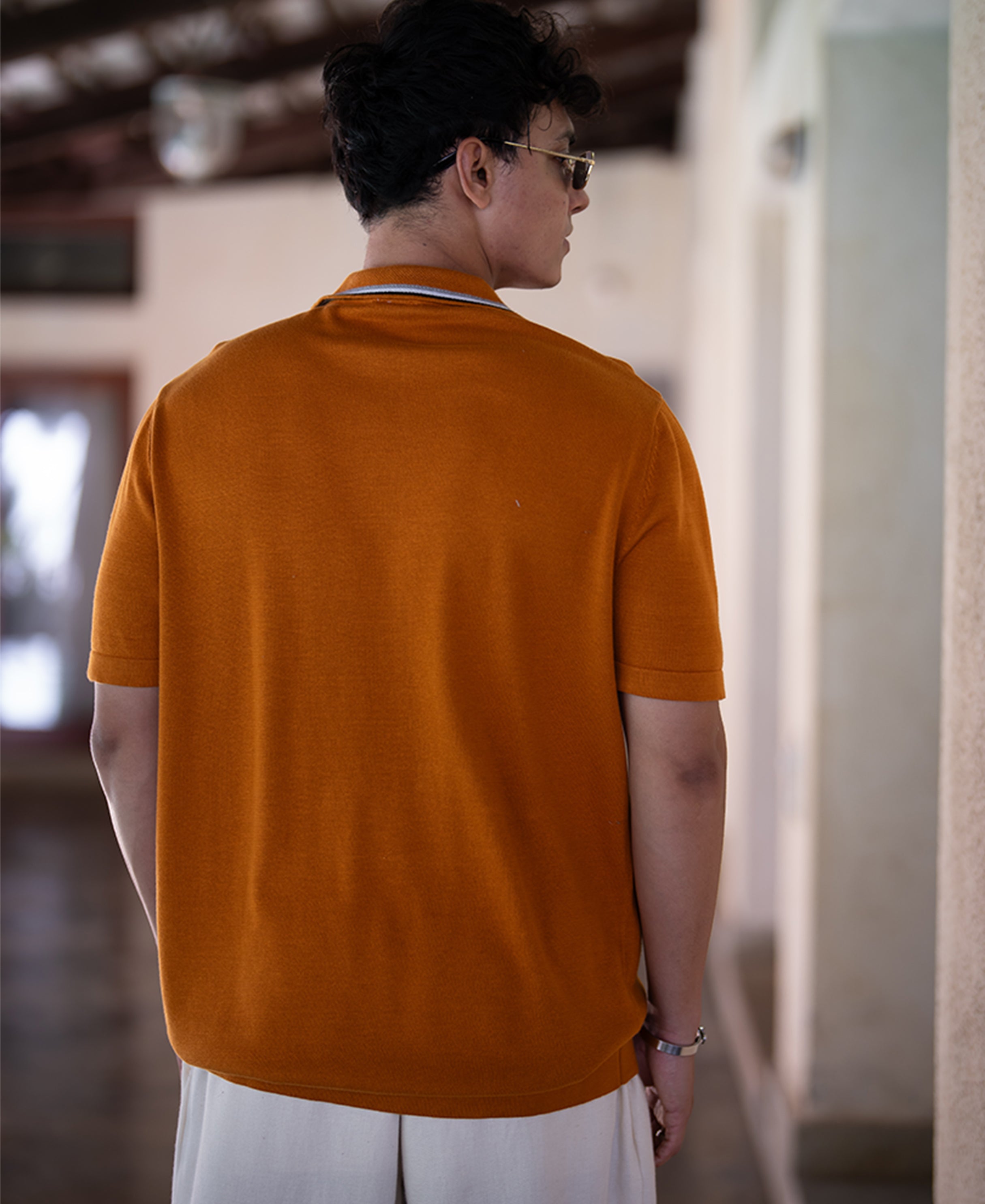 Ochre Yellow Knit T-Shirt 100% Cotton