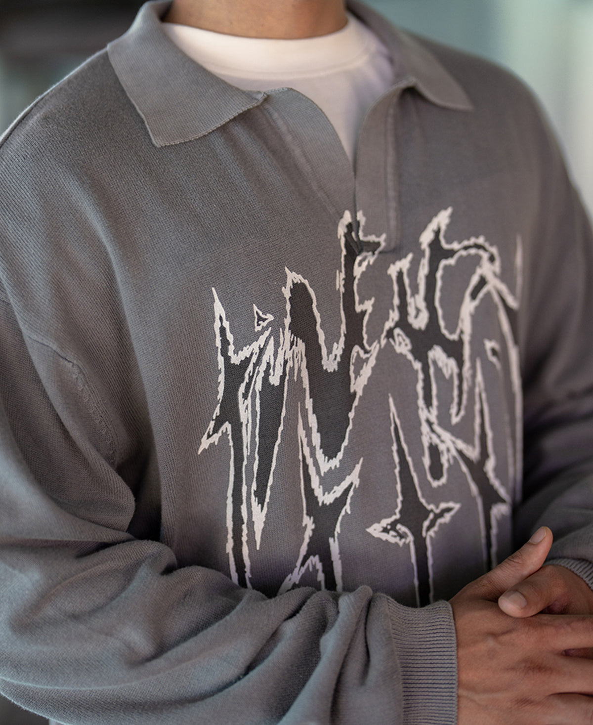 Grey Printed Knit T-Shirt 100% Cotton
