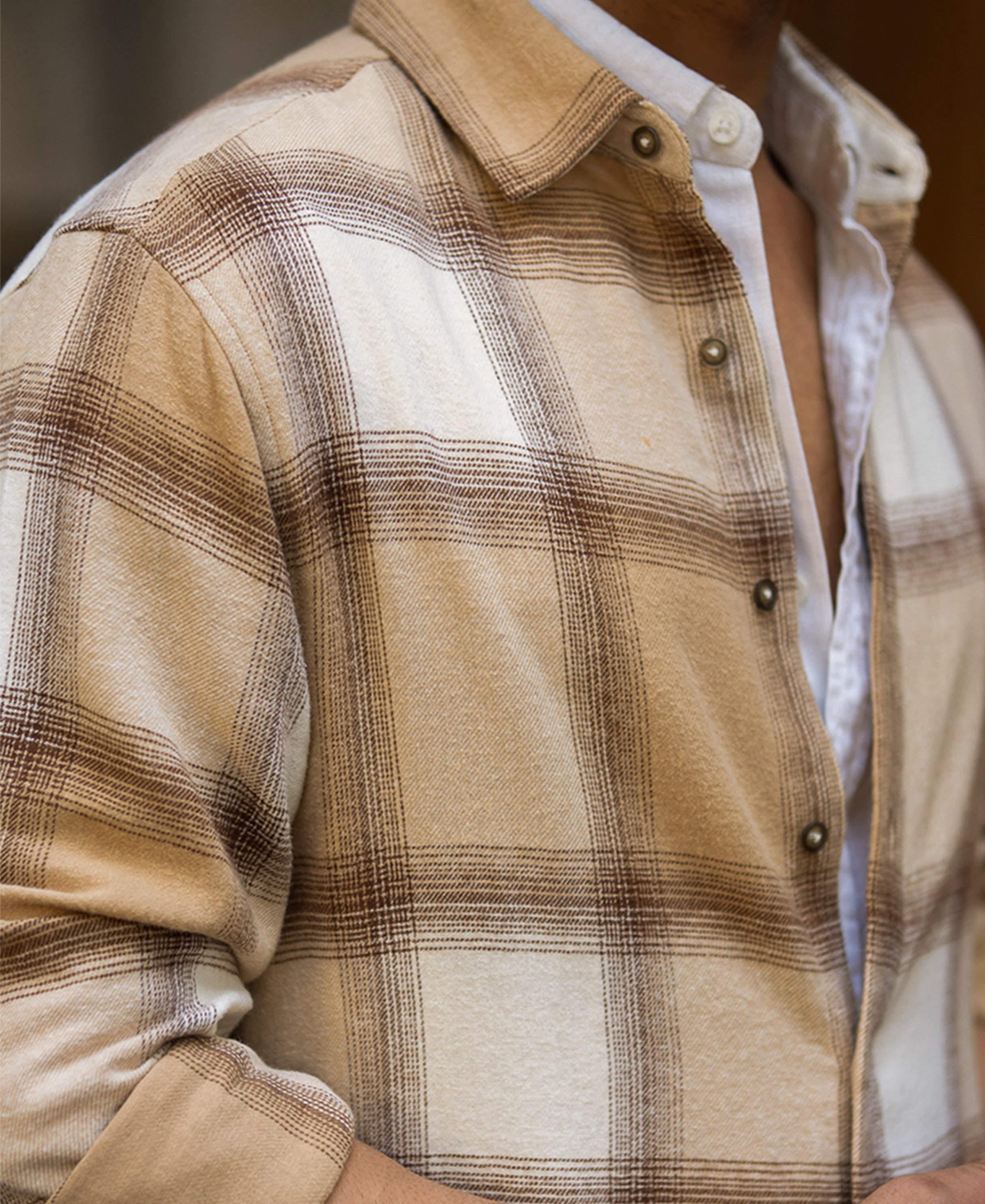 Beige Checks Shirt 100% Cotton