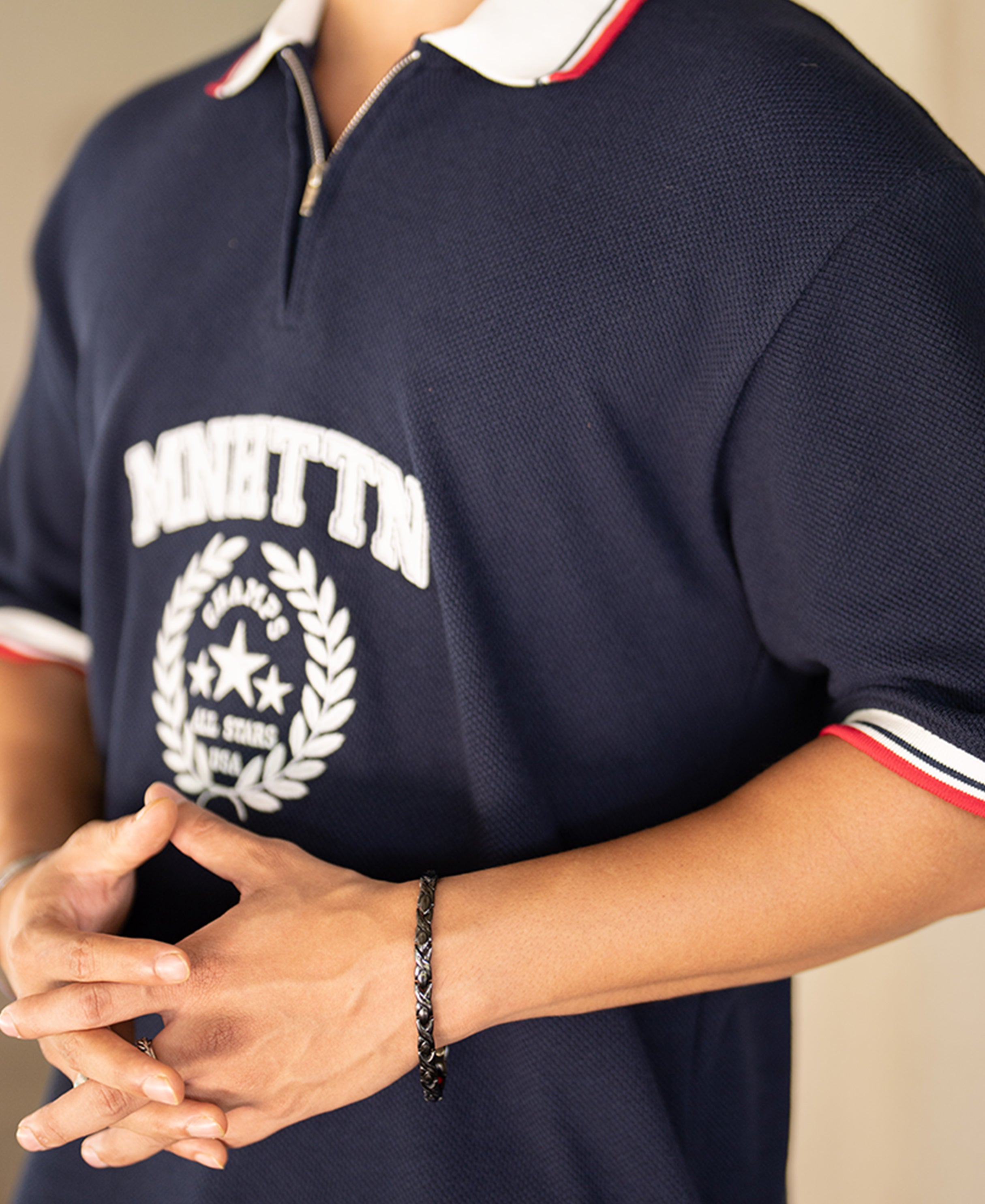Navy Structured Embroidery T-Shirt