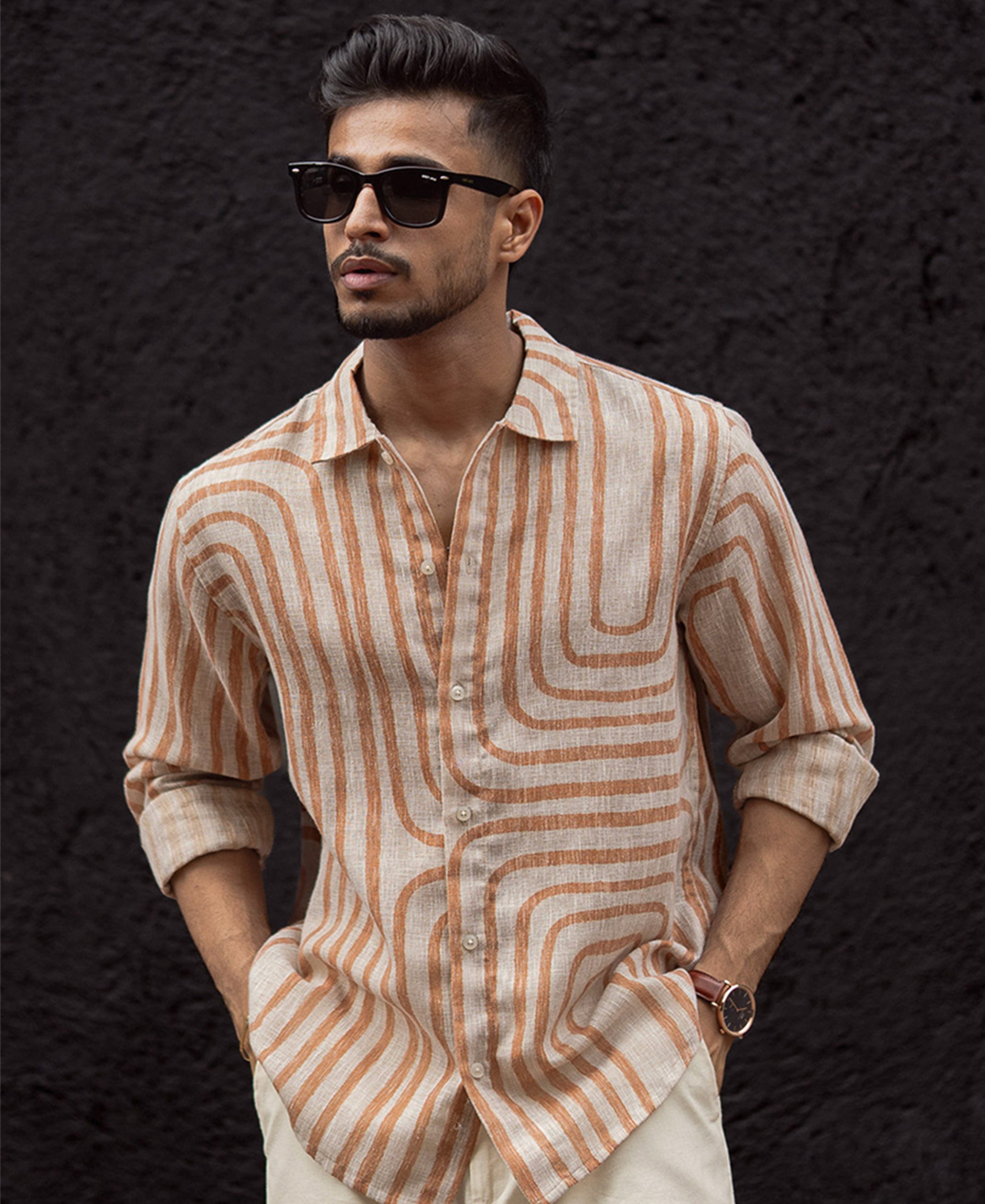 Rust Brown Regular Fit Full Sleeves Shirt