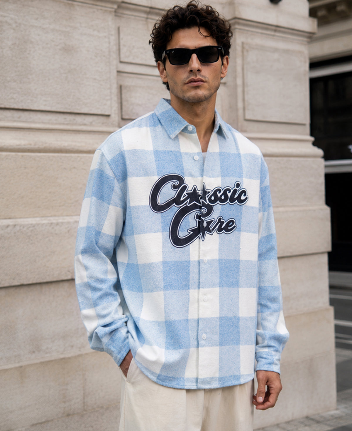 Blue Printed Checks Shirt