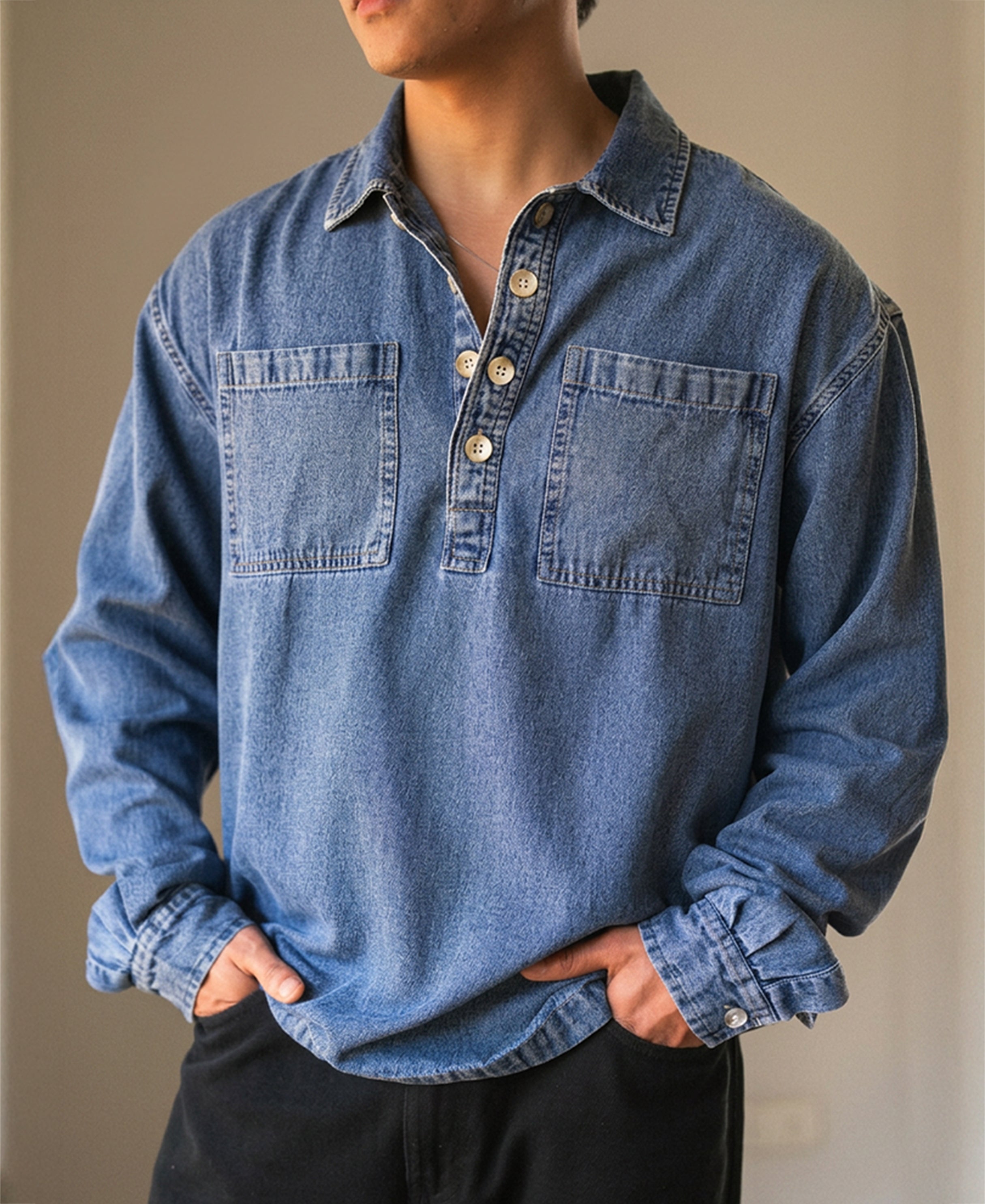 Mid Blue Denim Polo Shirt