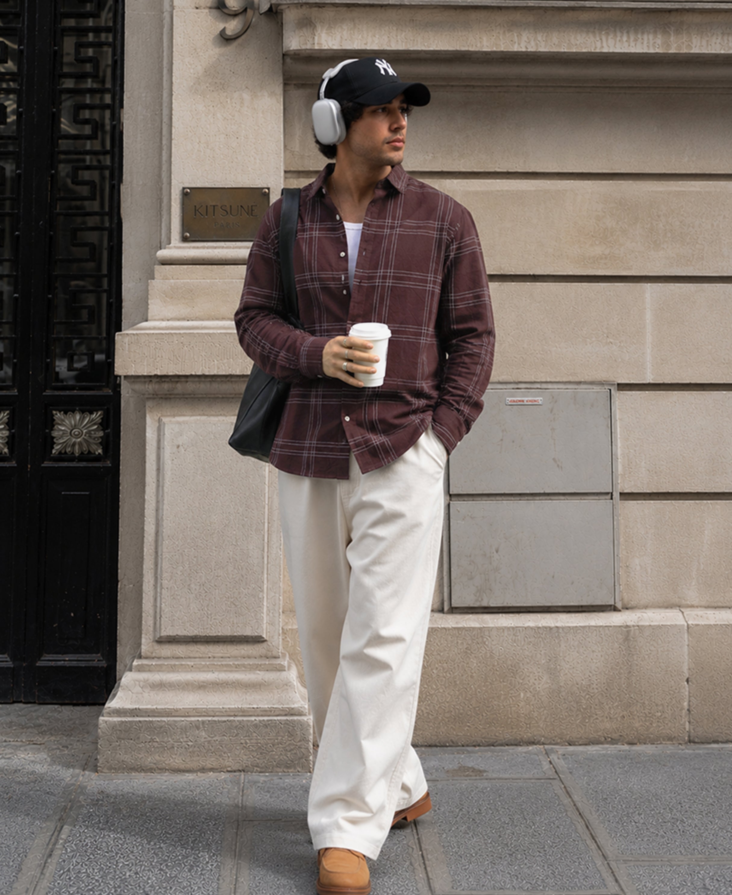 Brown Linen Blend Checks Shirt 100% Cotton