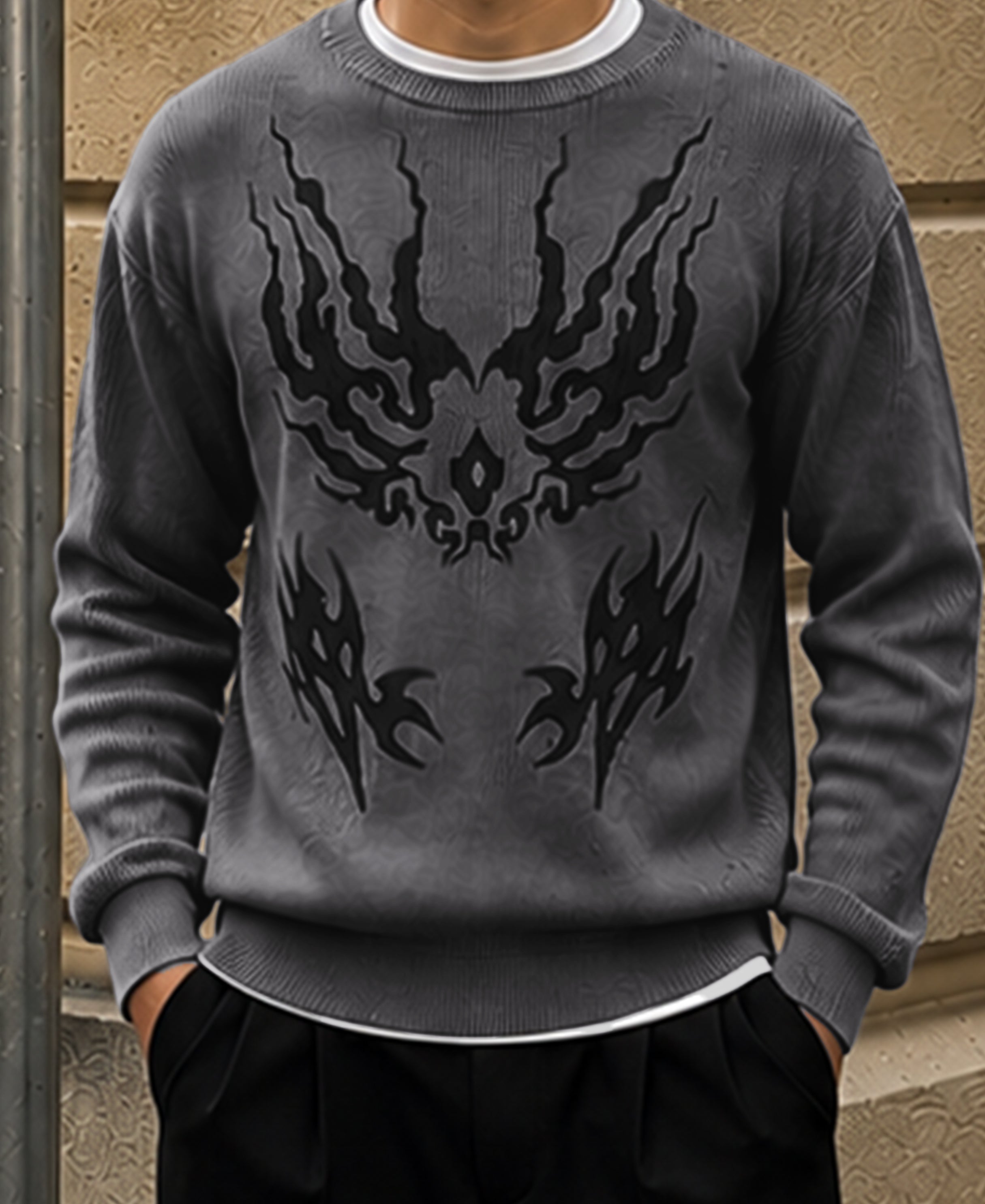 Grey Sigil Print Knit T-Shirt 100% Cotton