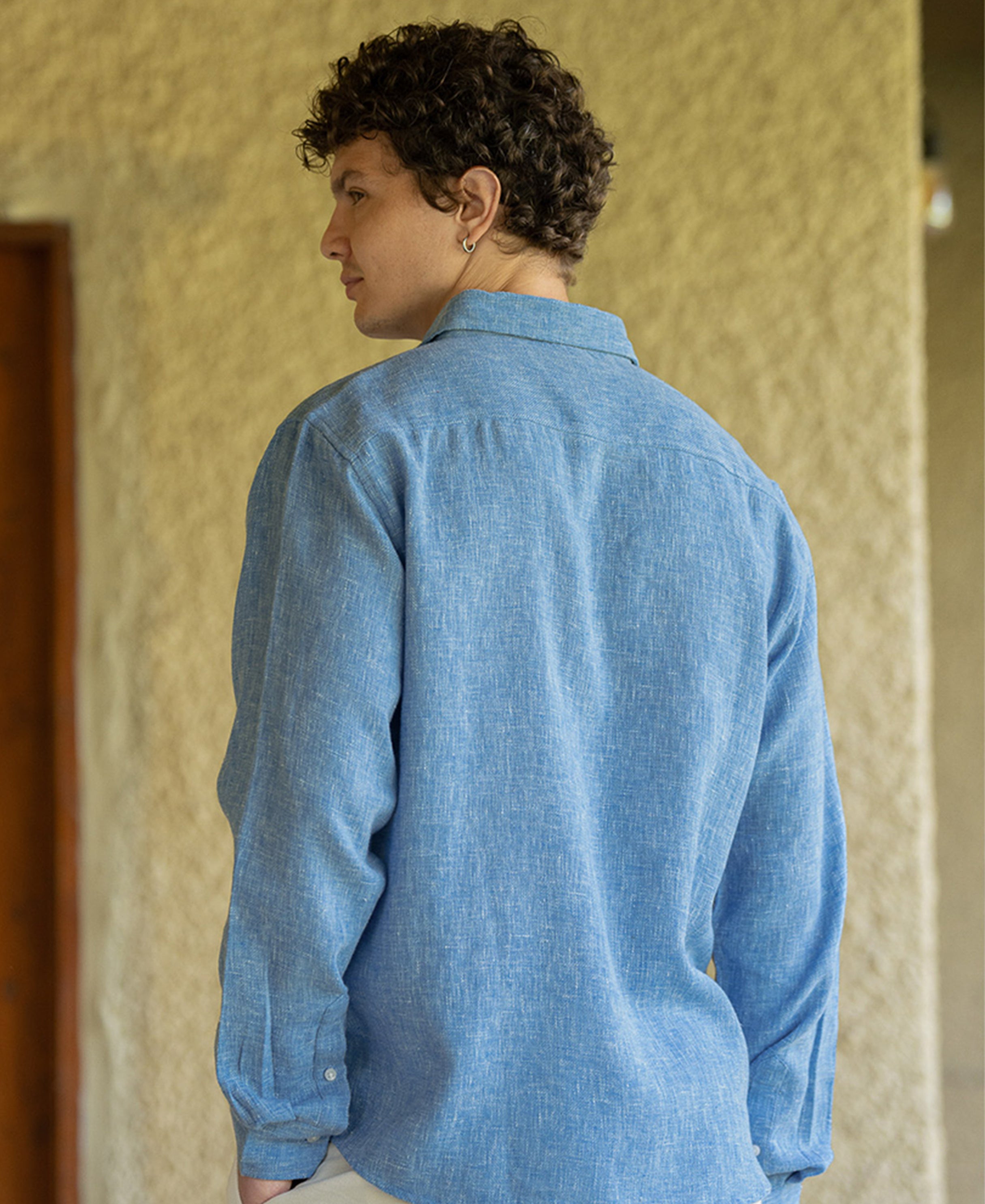Blue Linen Blend Structured Shirt