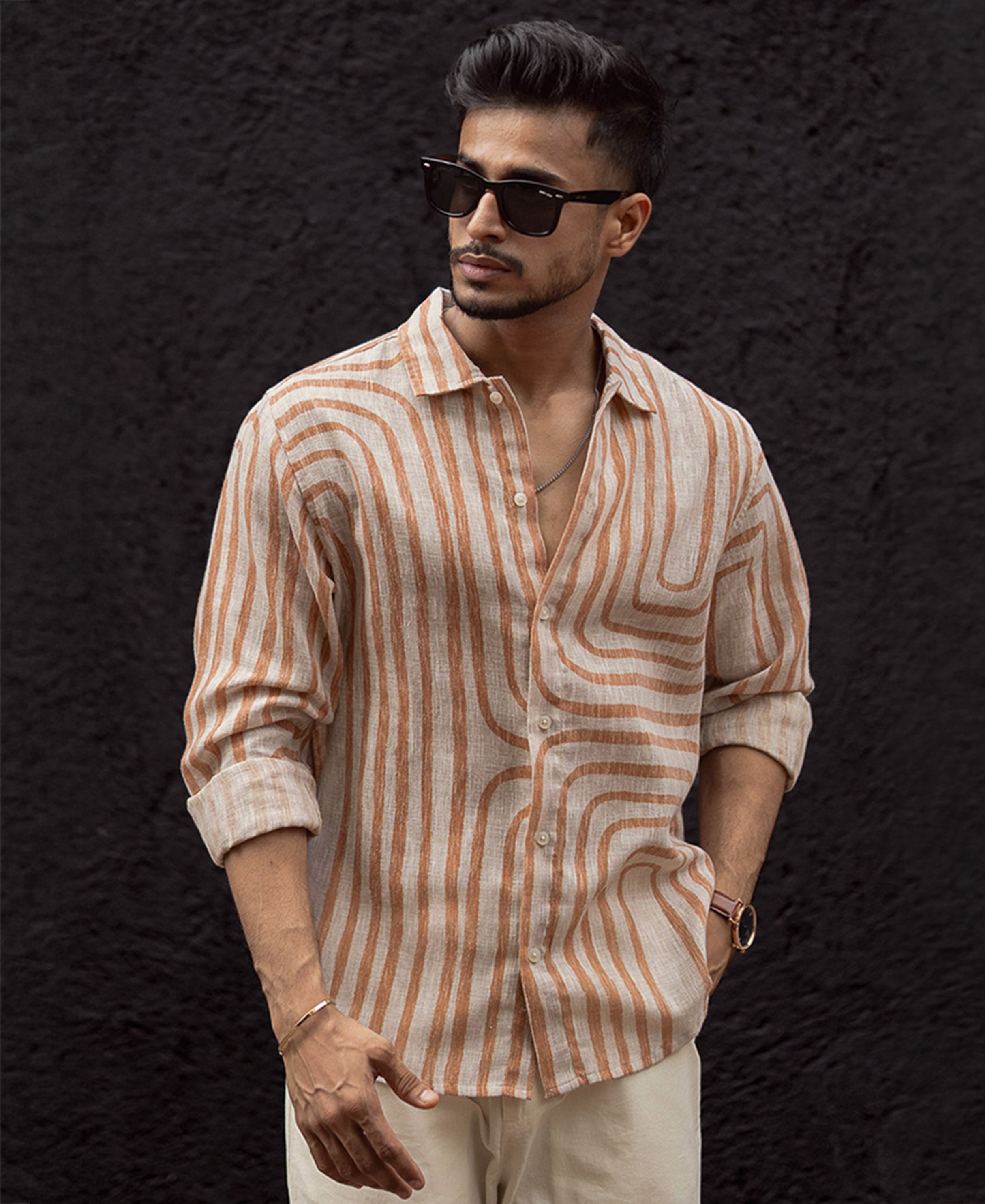 Rust Brown Regular Fit Full Sleeves Shirt