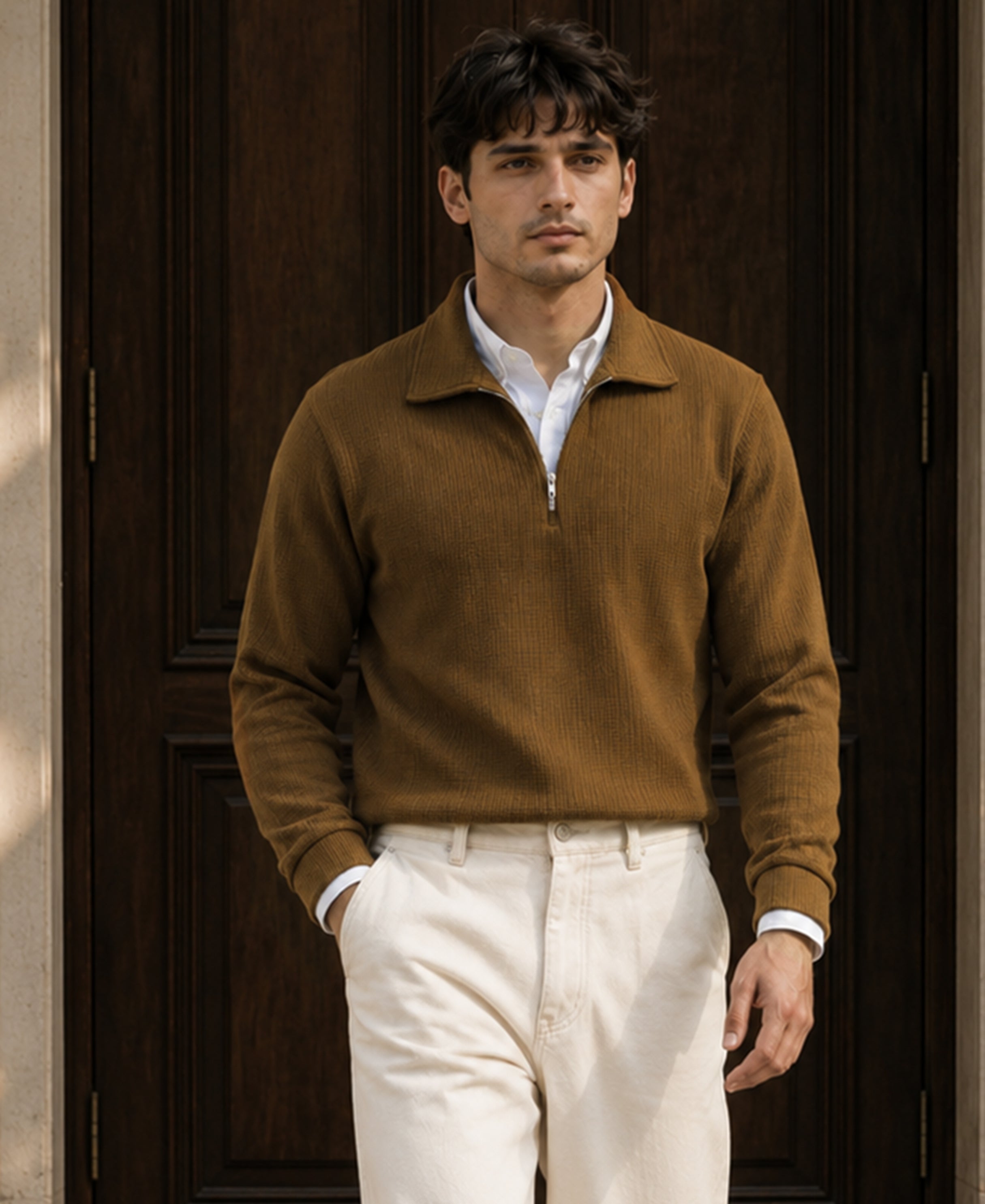 D Tan Contrast Collar Polo T-Shirt