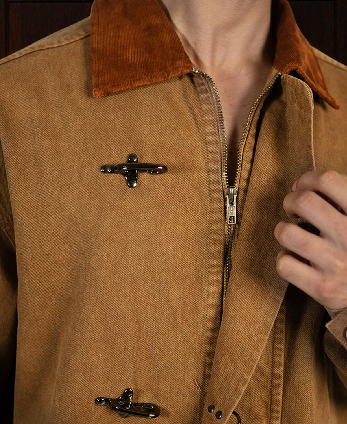 Light Brown Denim Jacket With Fireman Clasps