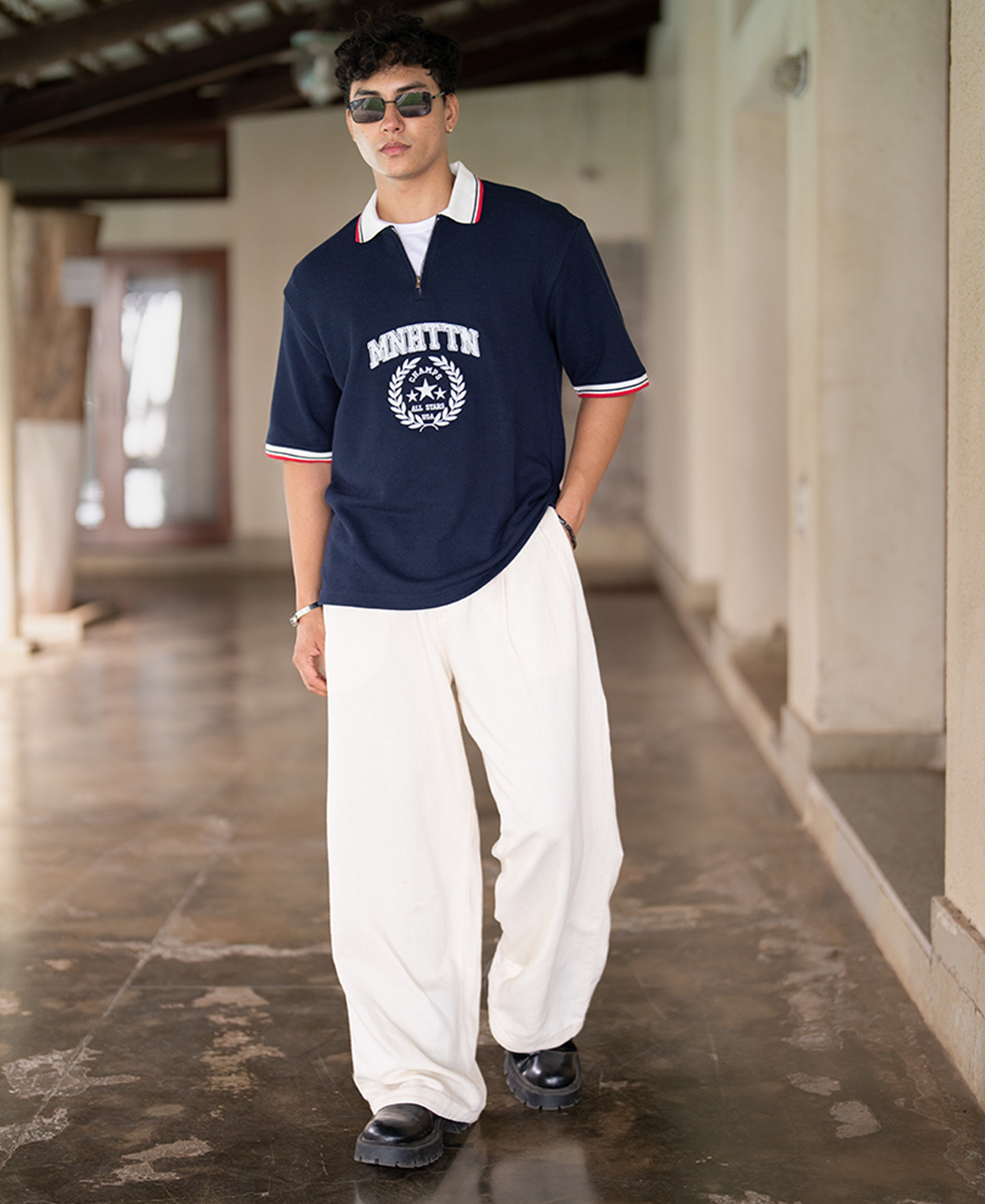 Navy Structured Embroidery T-Shirt