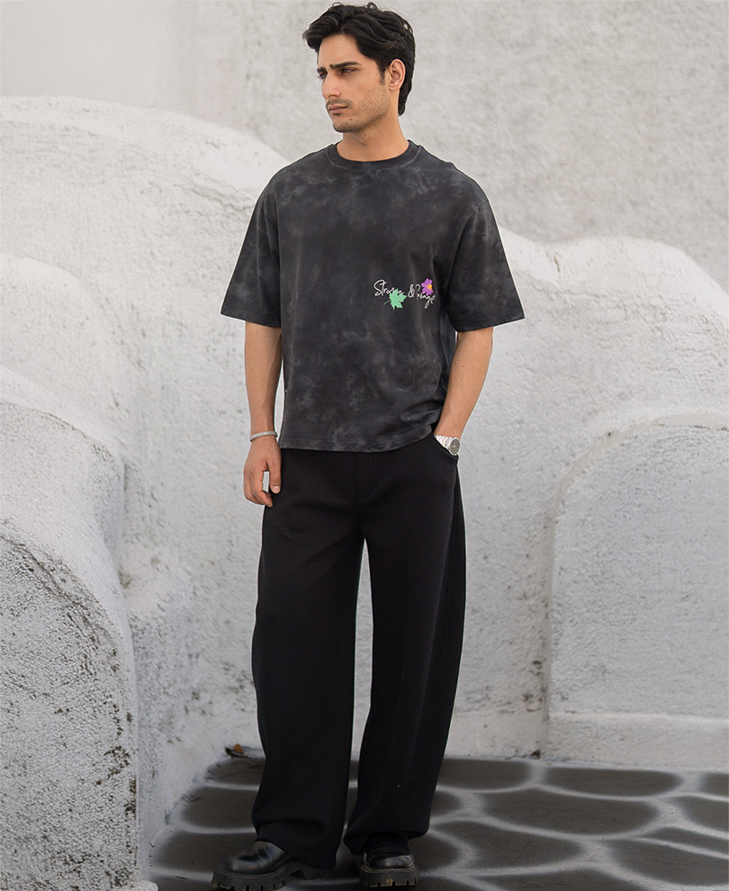 Black Washed Floral Print T-Shirt 100% Cotton