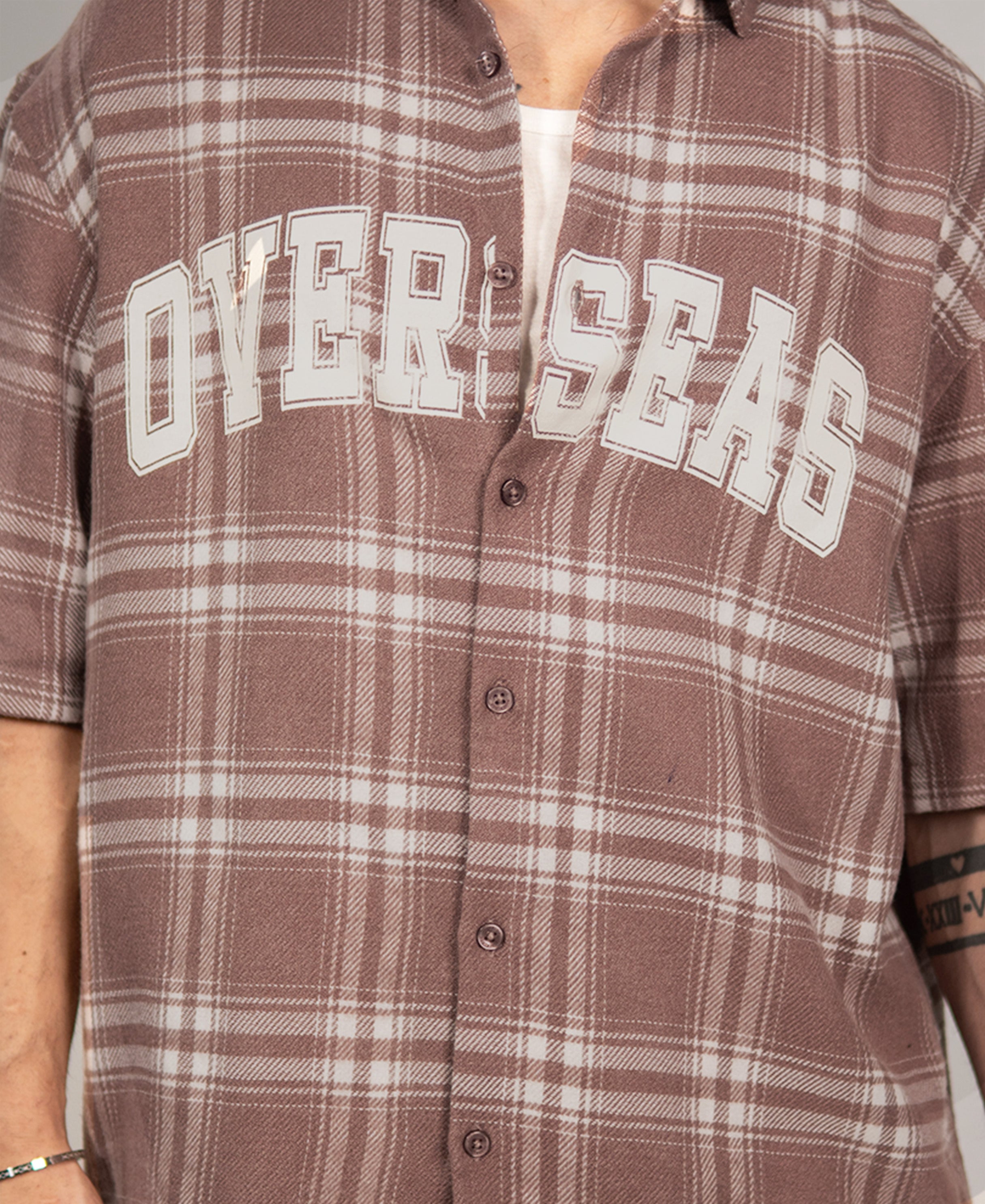 Light Brown Printed Checks Shirt 100% Cotton