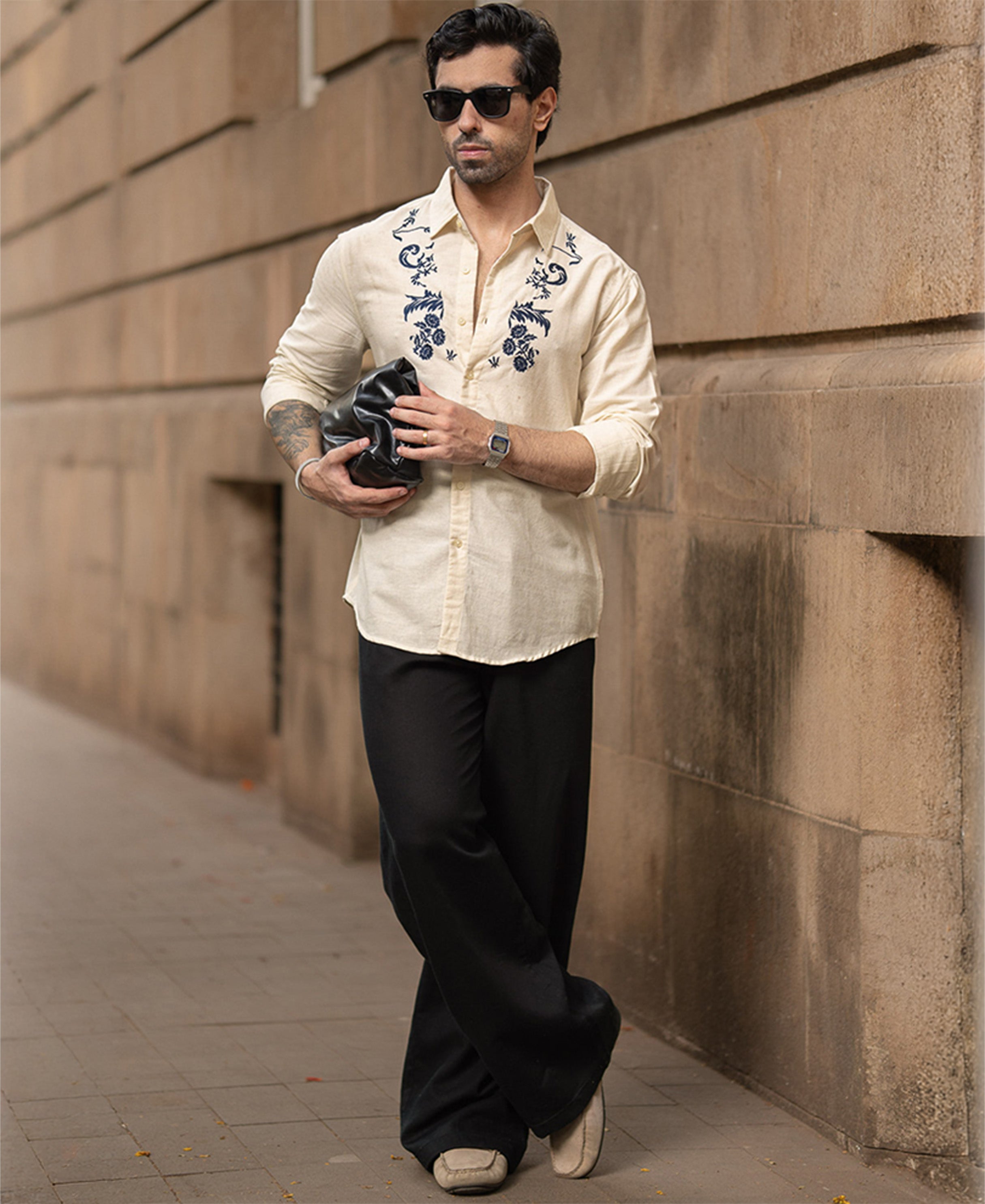 Natural Embroidered Linen Blend Shirt