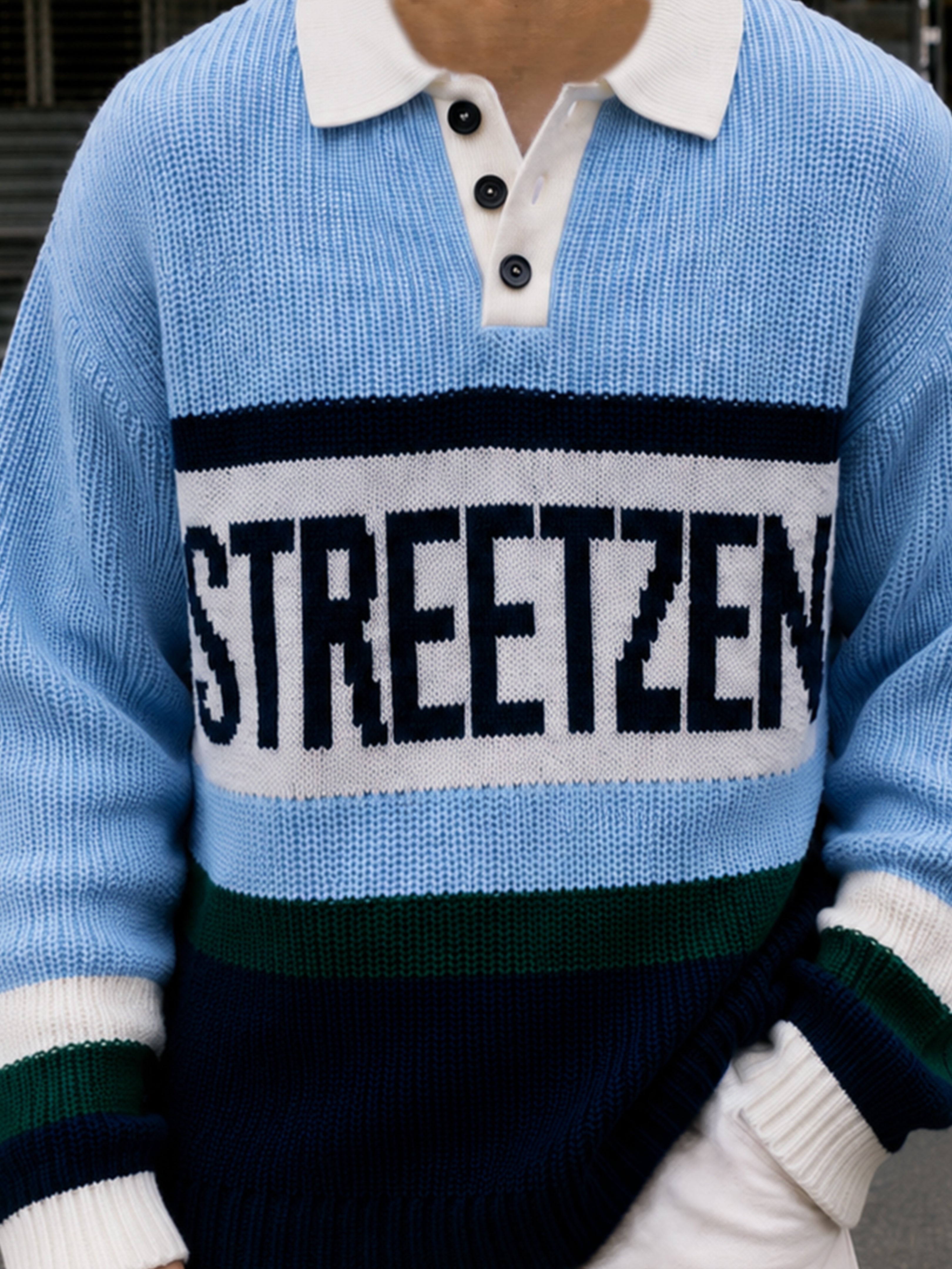 Multicolor Striped Polo Neck Sweater