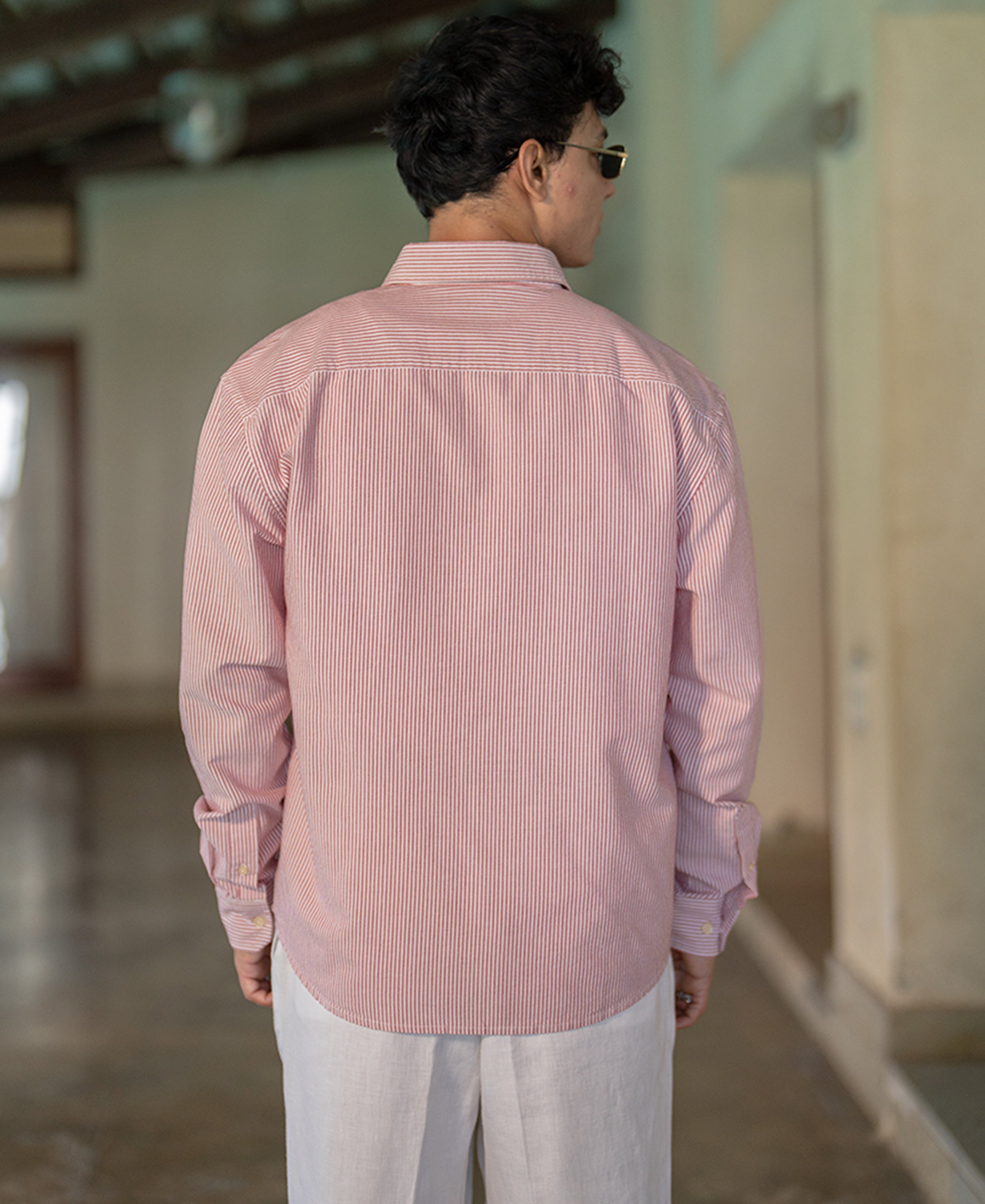 Red Printed Oxford Stripe Shirt
