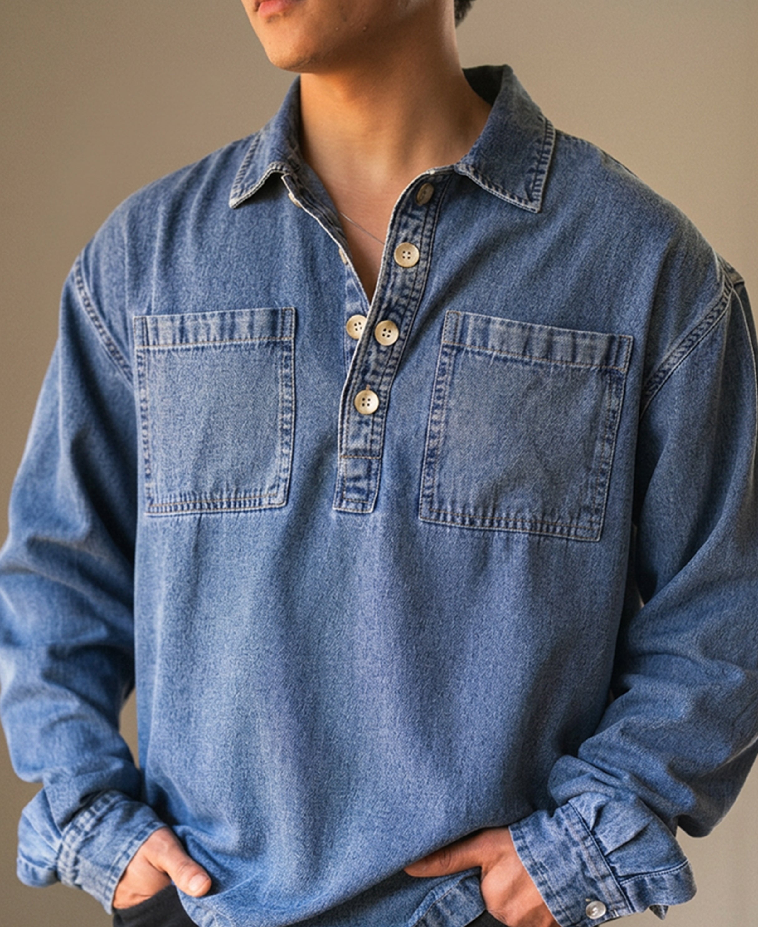 Mid Blue Denim Polo Shirt