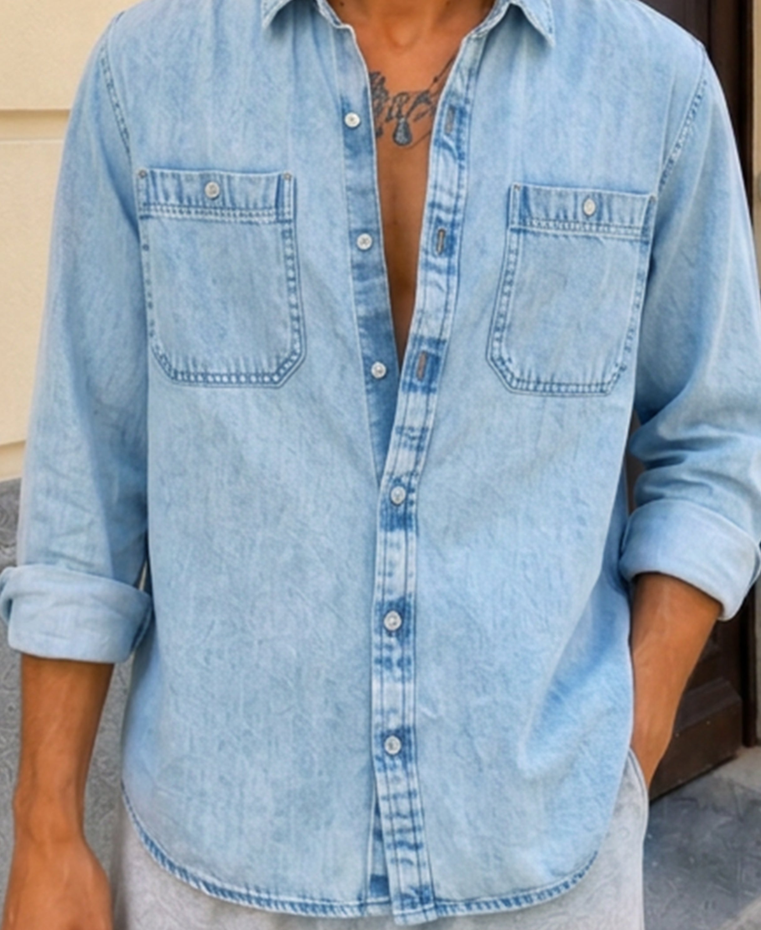 Blue Double Pocket Denim Shirt