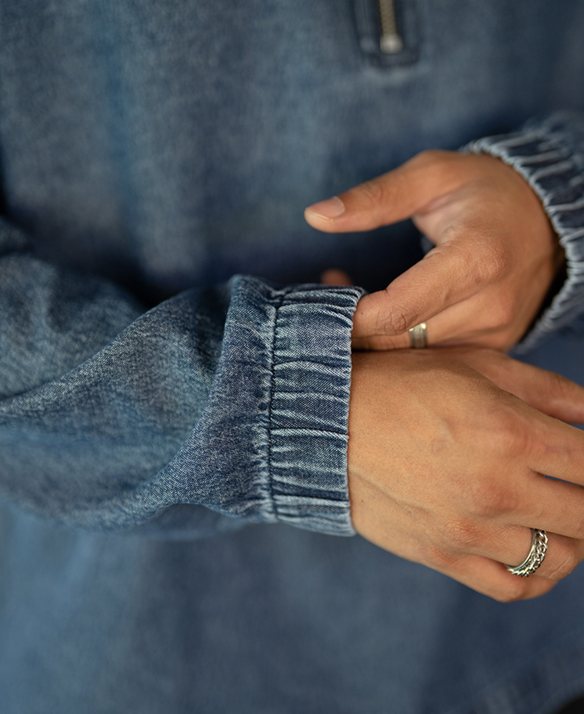 Dark Blue Washed Denim Zipper Shirt