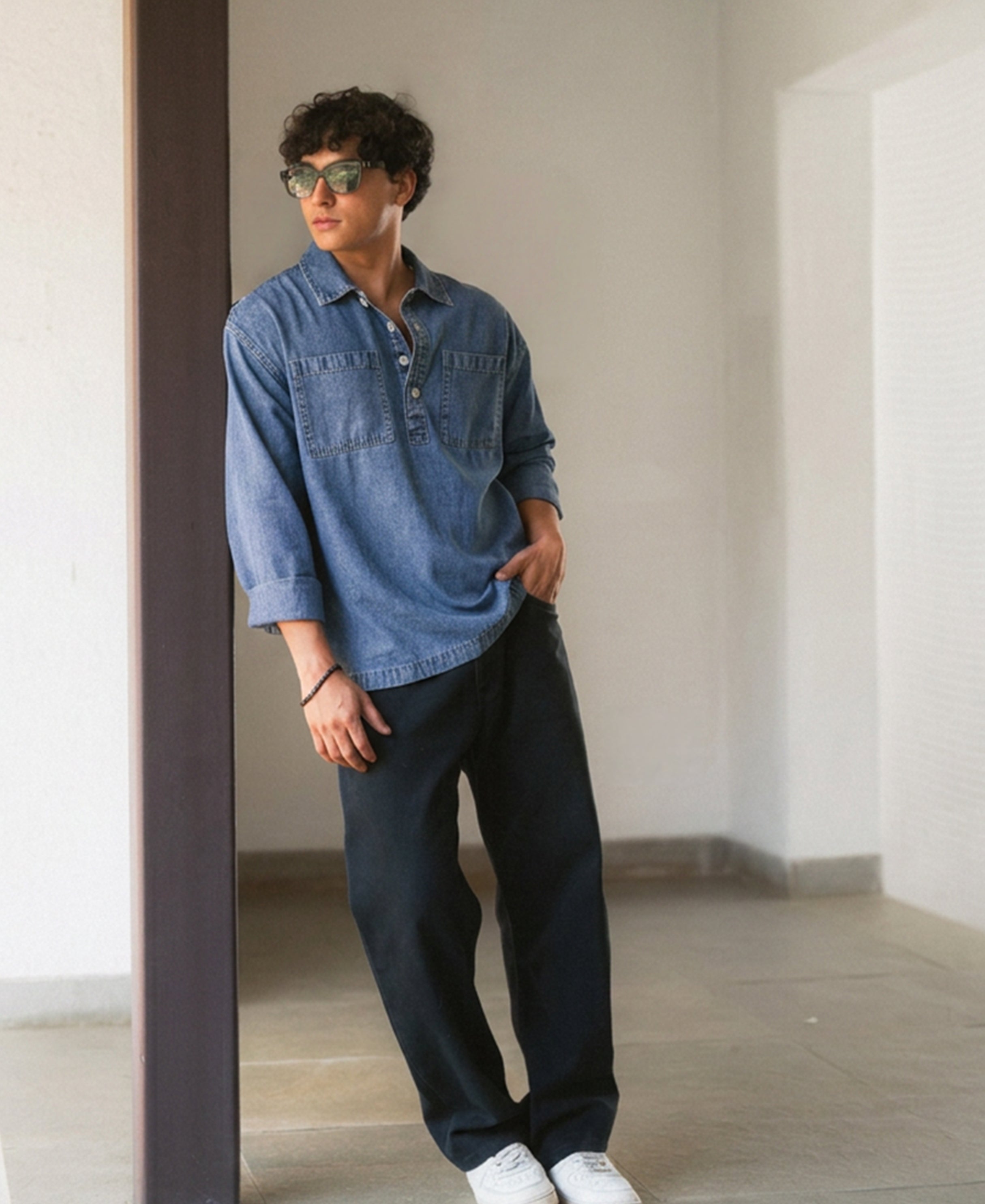 Mid Blue Denim Polo Shirt