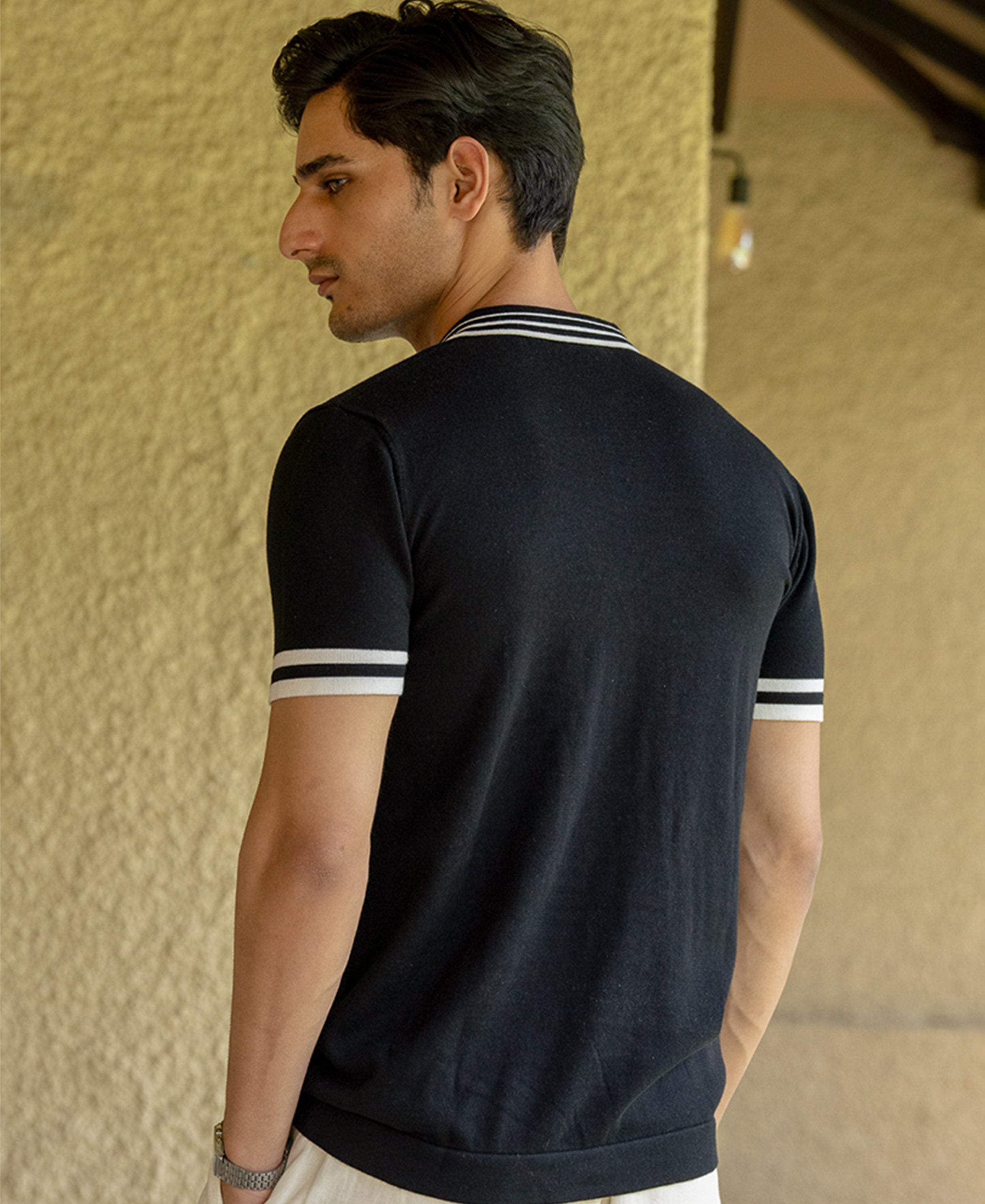 Black Knitted Polo T-Shirt 100% Cotton