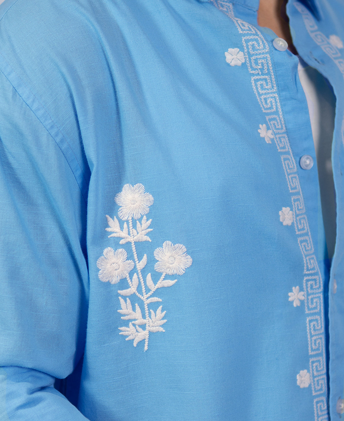 Sky Blue Floral Embroidery Shirt