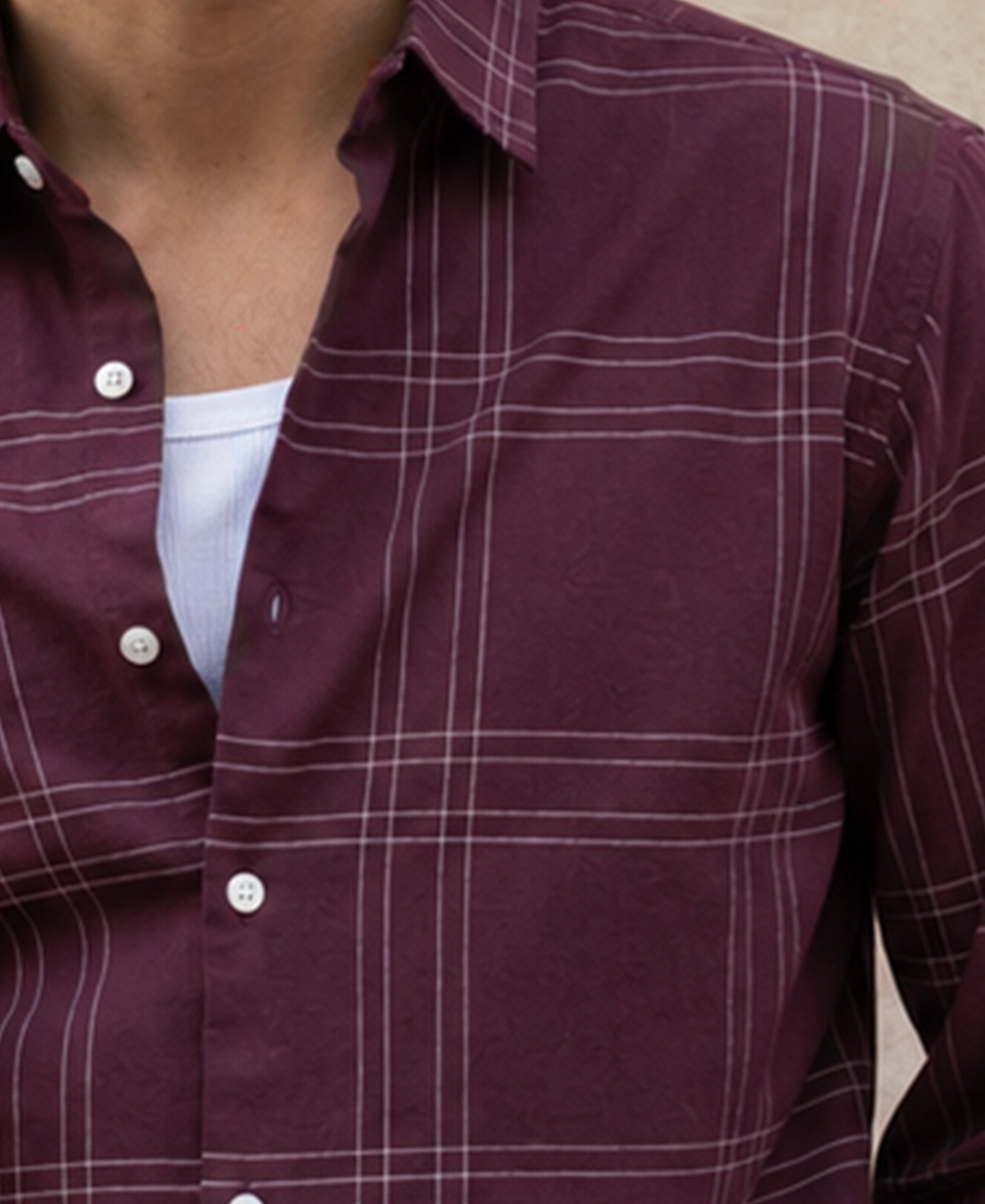 Brown Linen Blend Checks Shirt 100% Cotton