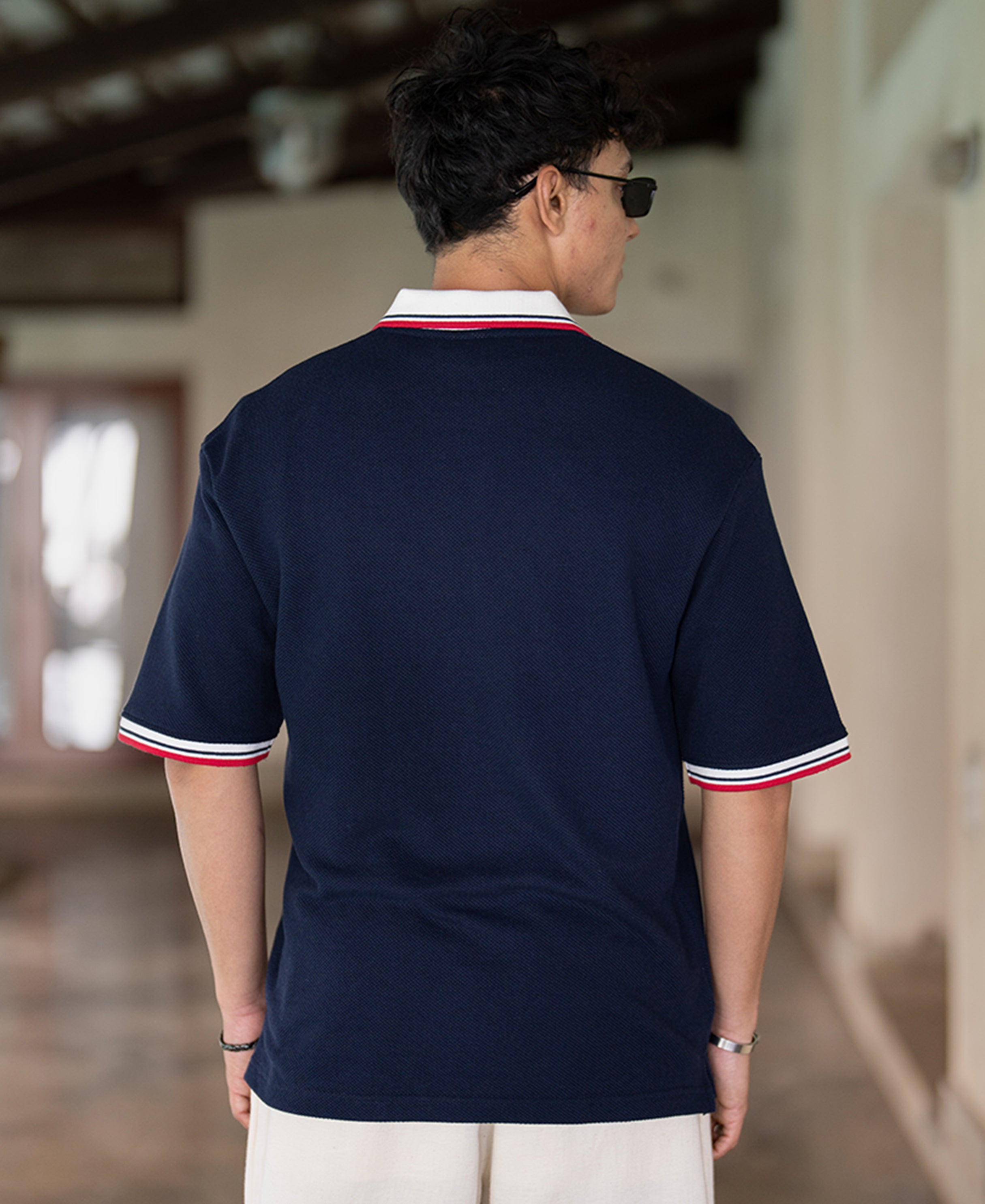 Navy Structured Embroidery T-Shirt