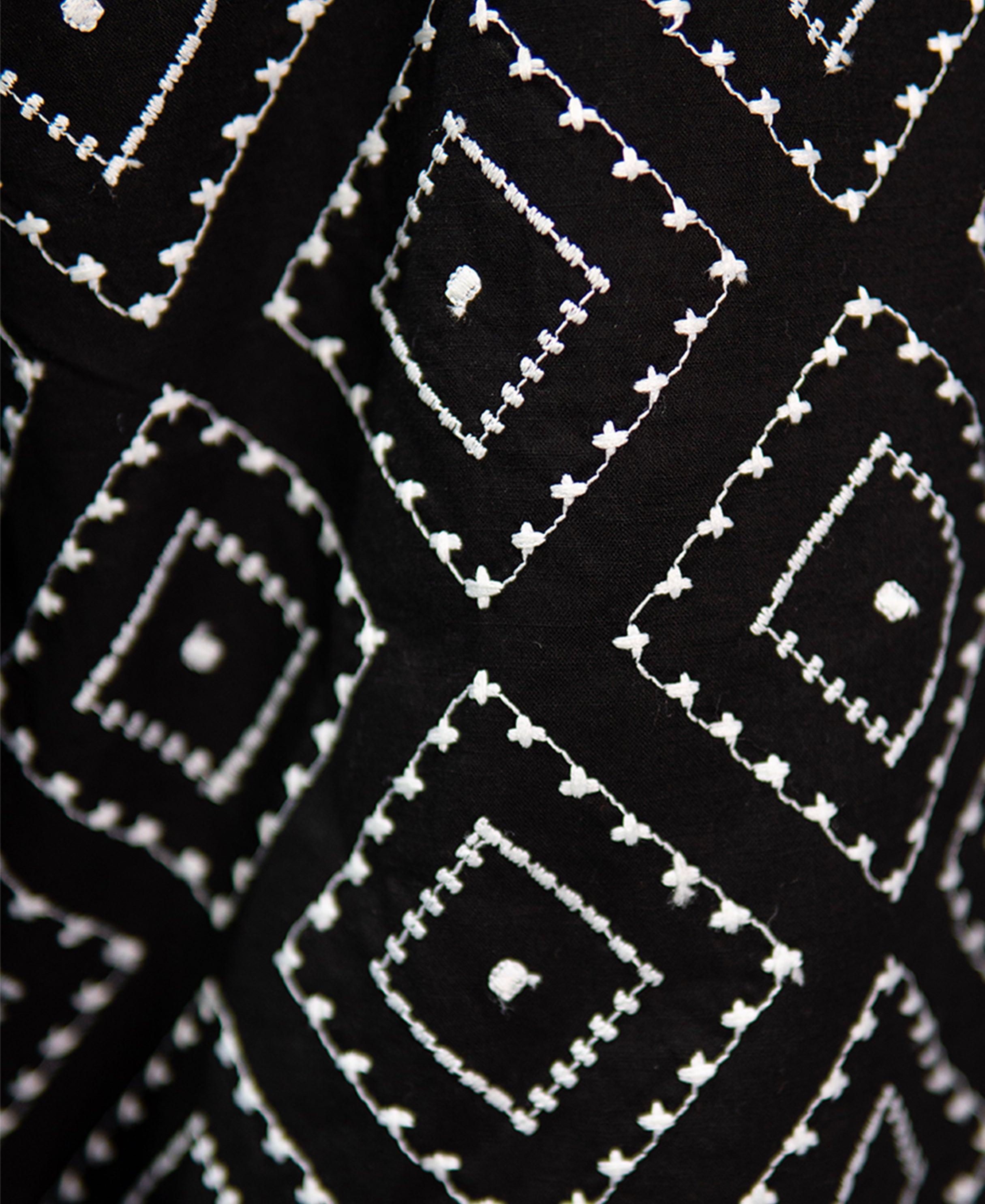 Black Geometric Embroidery Shirt 100% Cotton