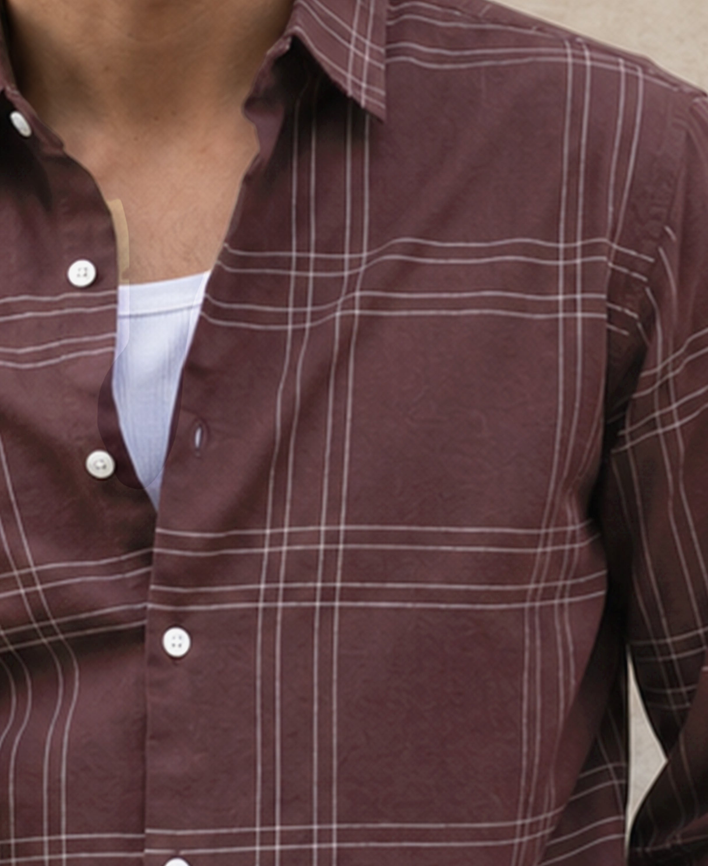 Brown Linen Blend Checks Shirt 100% Cotton