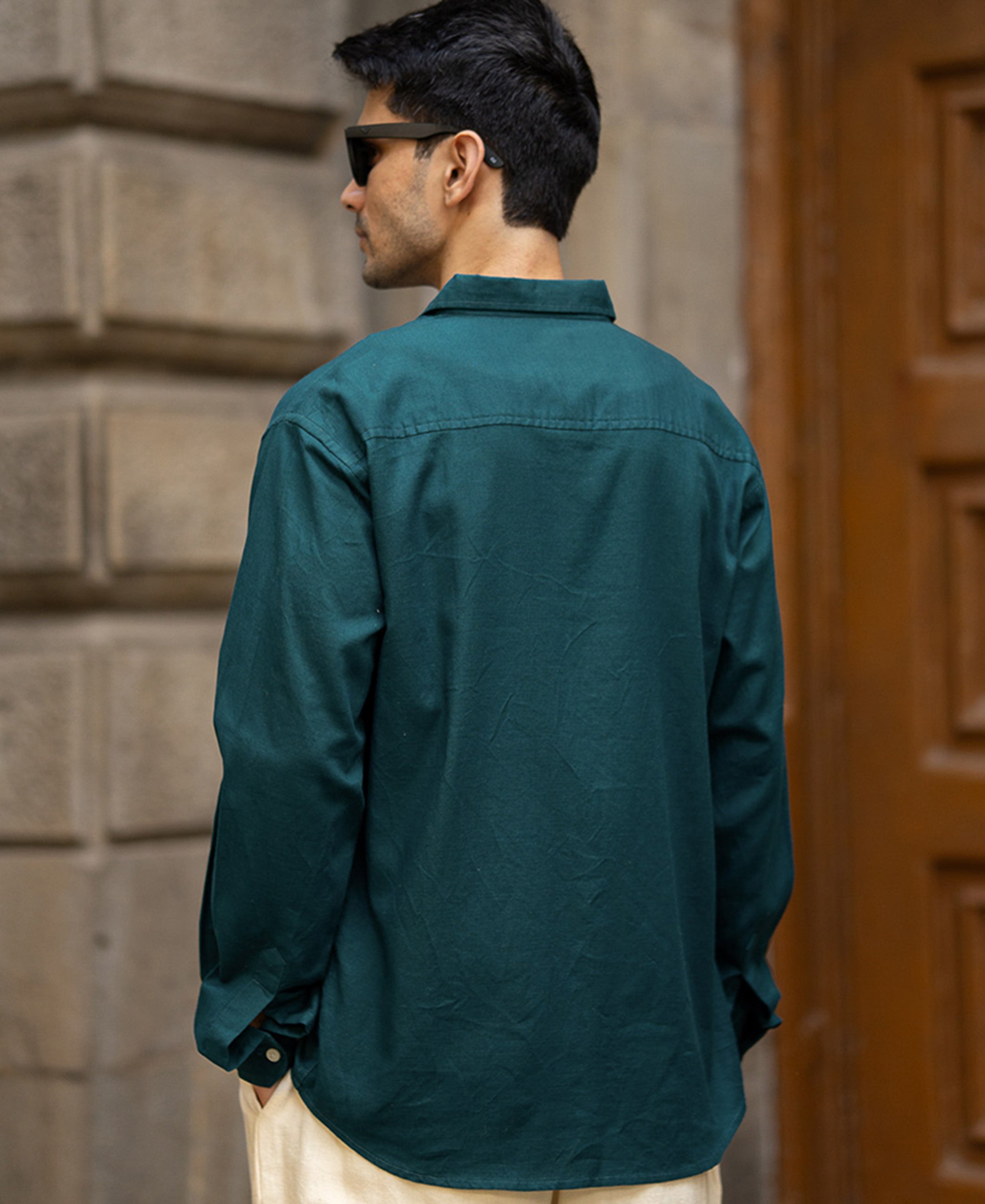Teal Blue Embroidered Shirt 100% Cotton