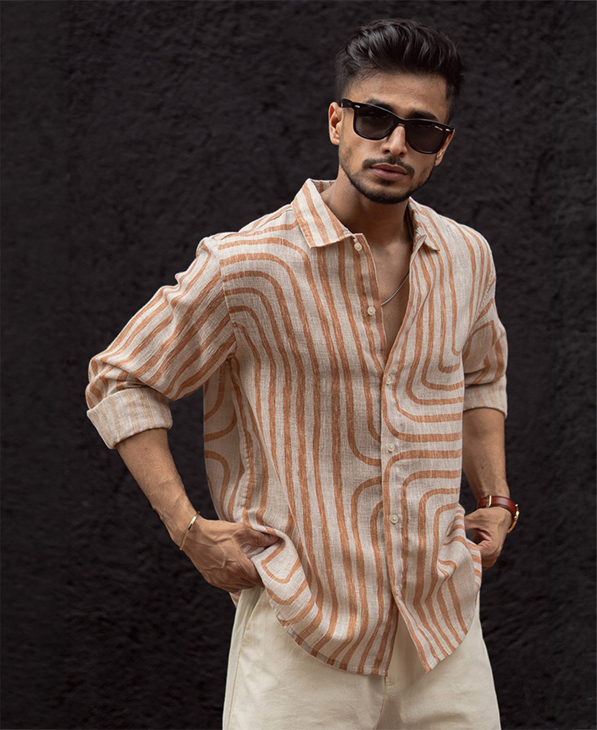 Rust Brown Regular Fit Full Sleeves Shirt