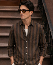 Brown Tonal Stripe Washed Shirt 100% Cotton