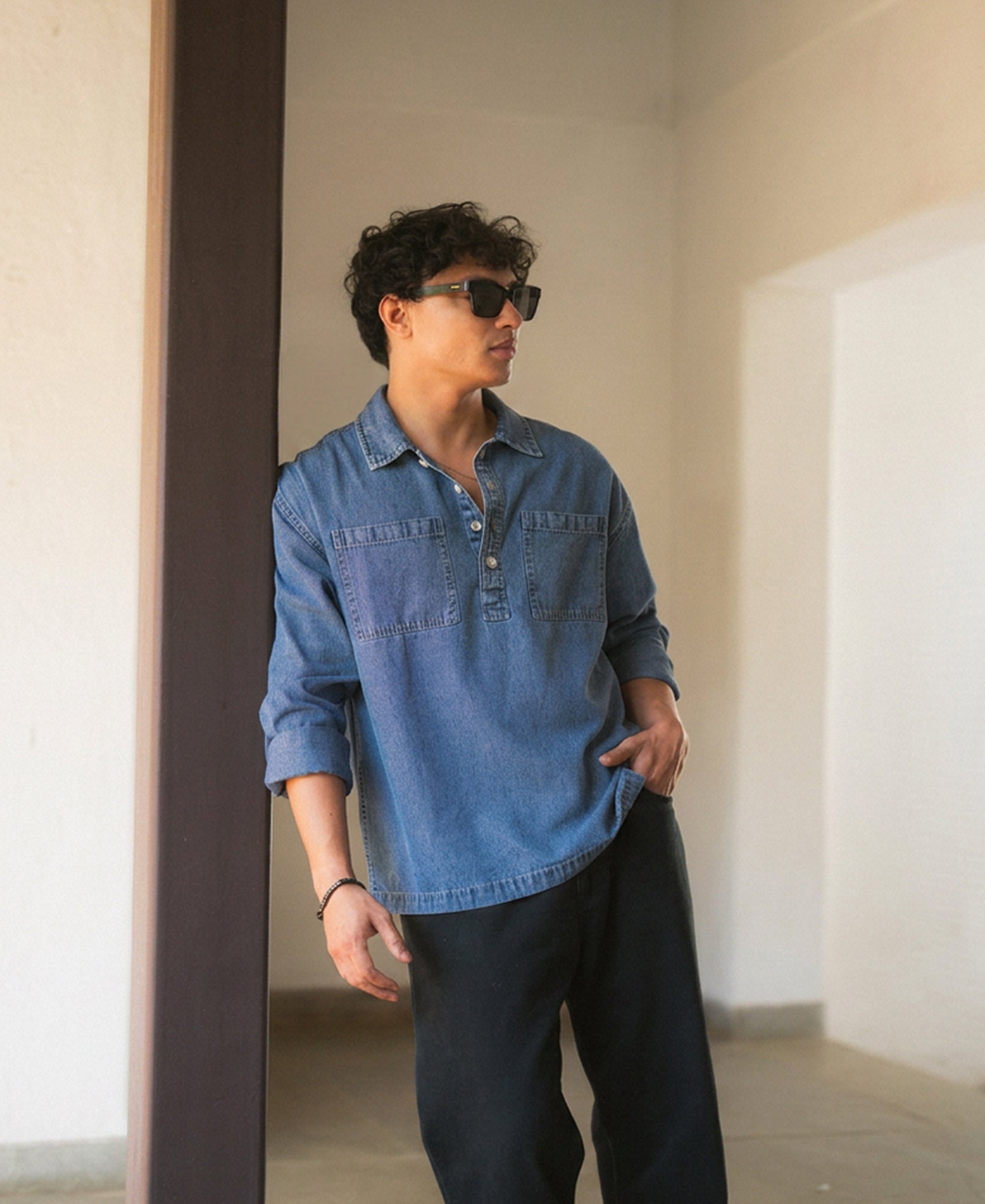 Mid Blue Denim Polo Shirt