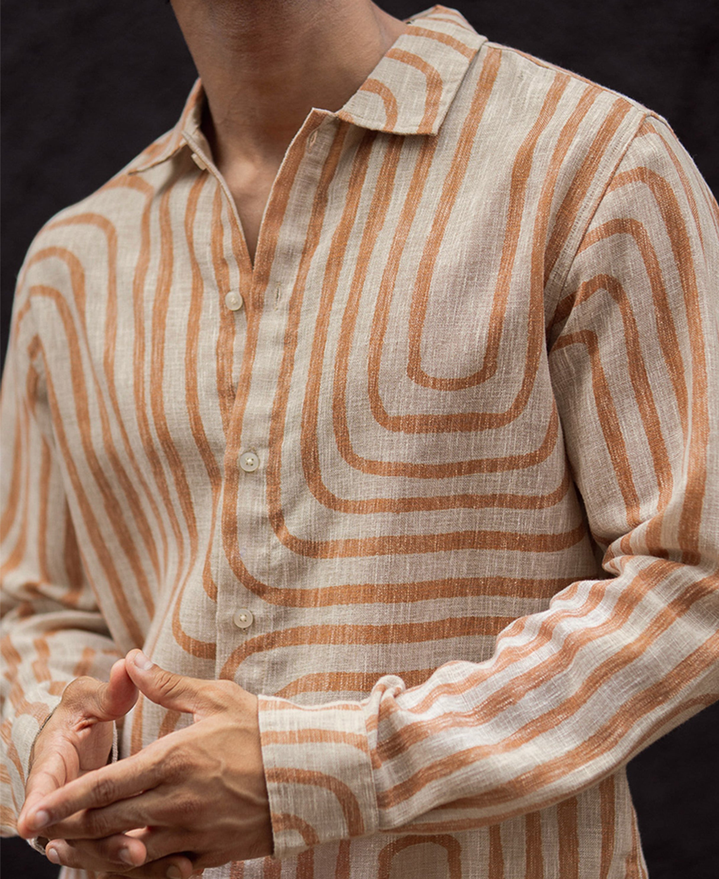 Rust Brown Regular Fit Full Sleeves Shirt
