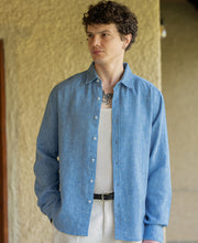 Blue Linen Blend Structured Shirt