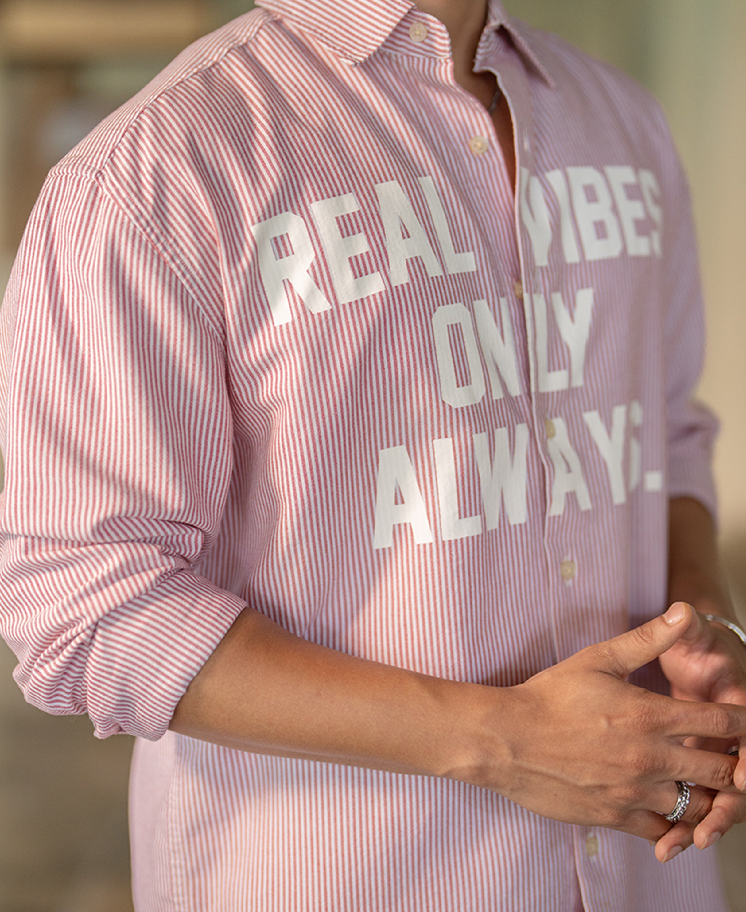 Red Printed Oxford Stripe Shirt