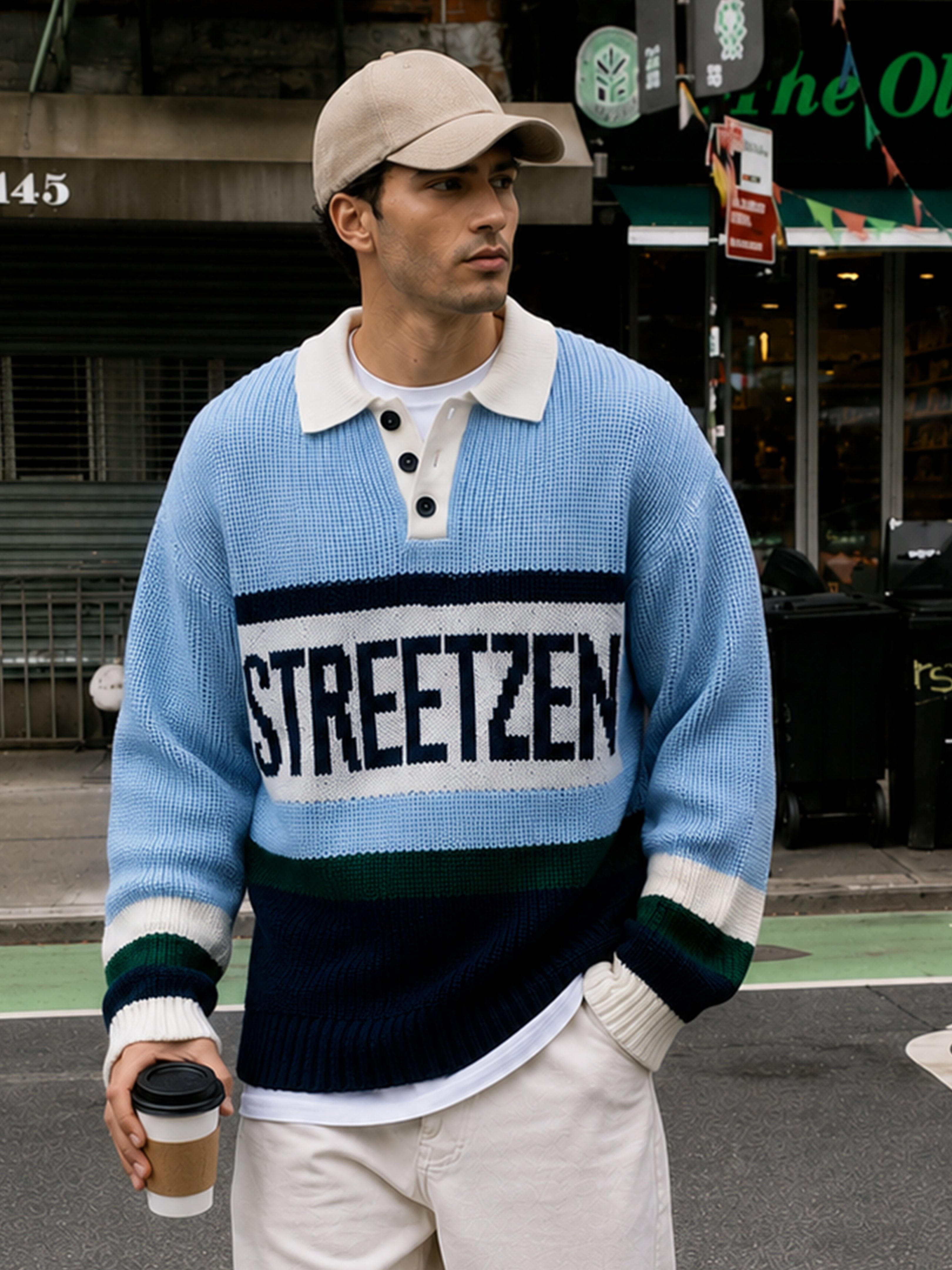 Multicolor Striped Polo Neck Sweater