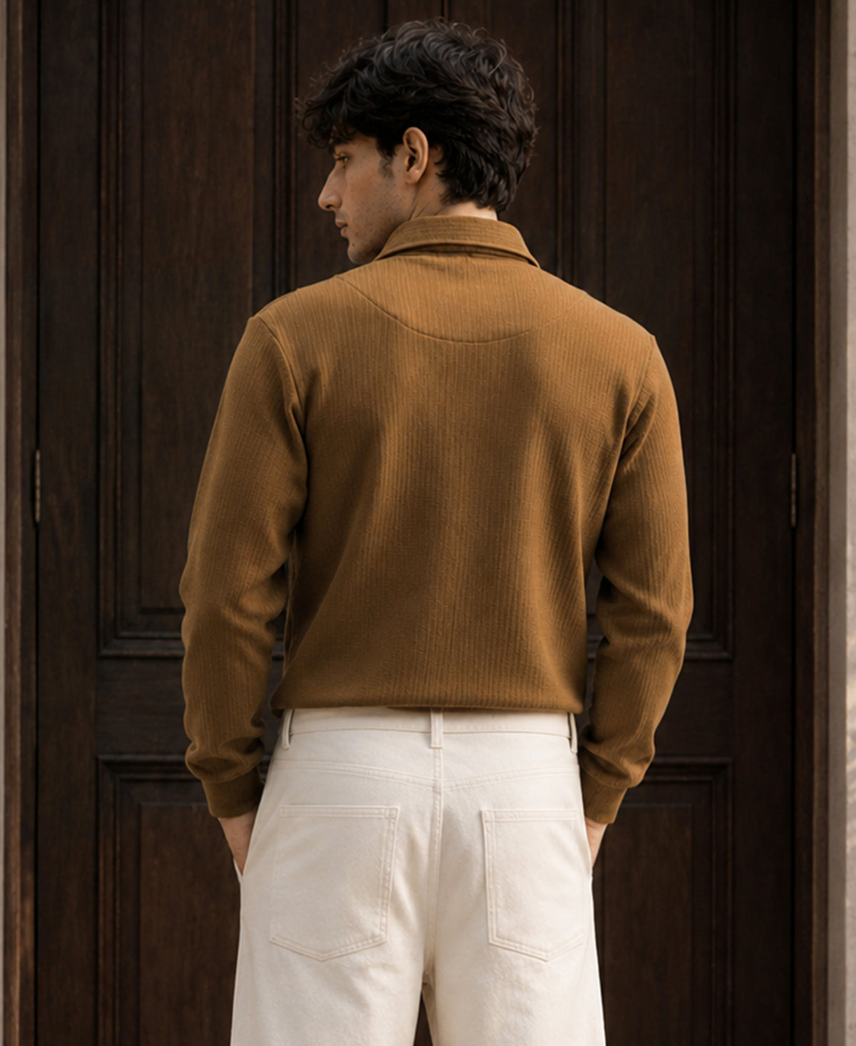 D Tan Contrast Collar Polo T-Shirt