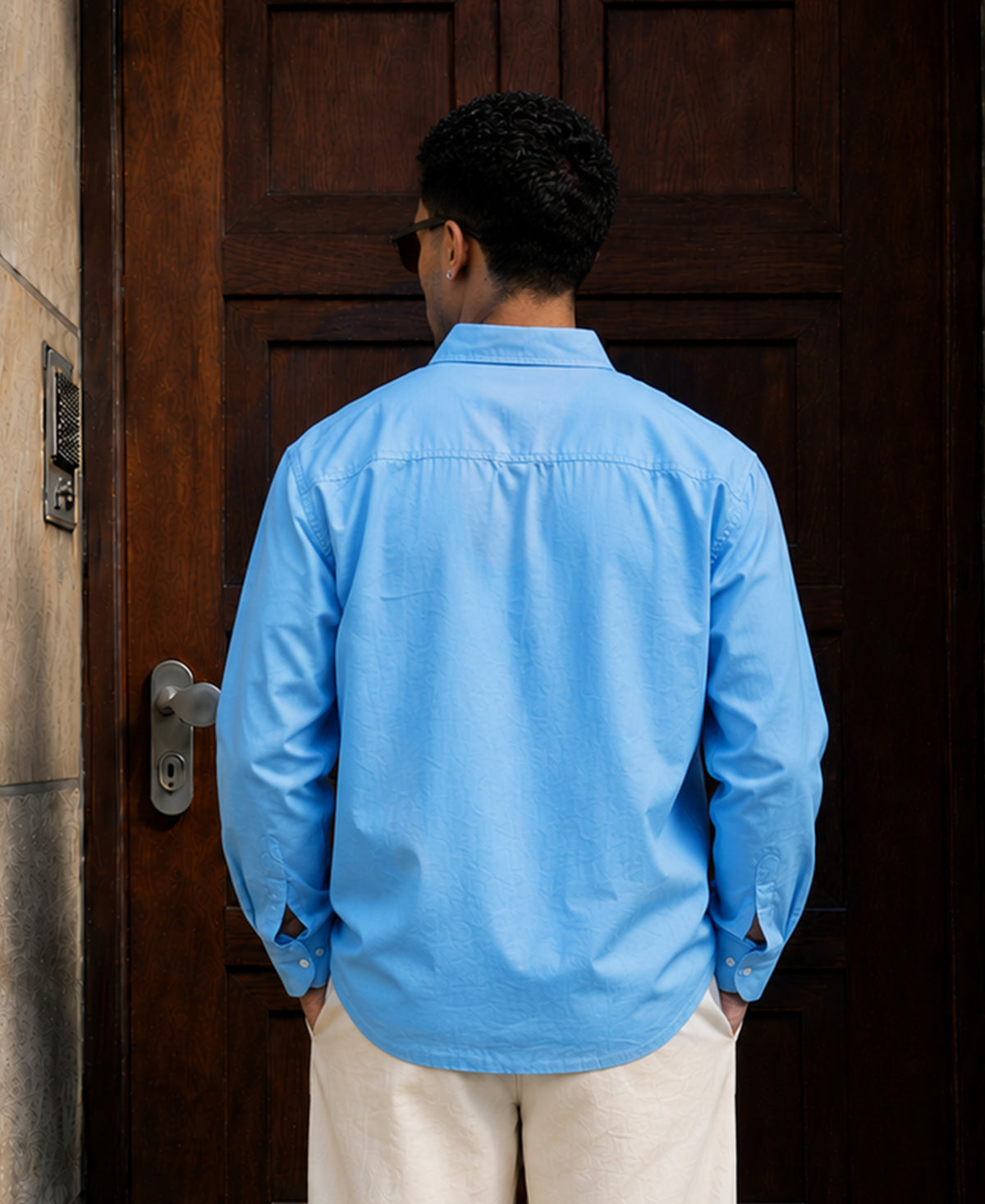 Sky Blue Floral Embroidery Shirt