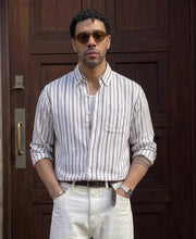 White Linen Blend Stripe Shirt