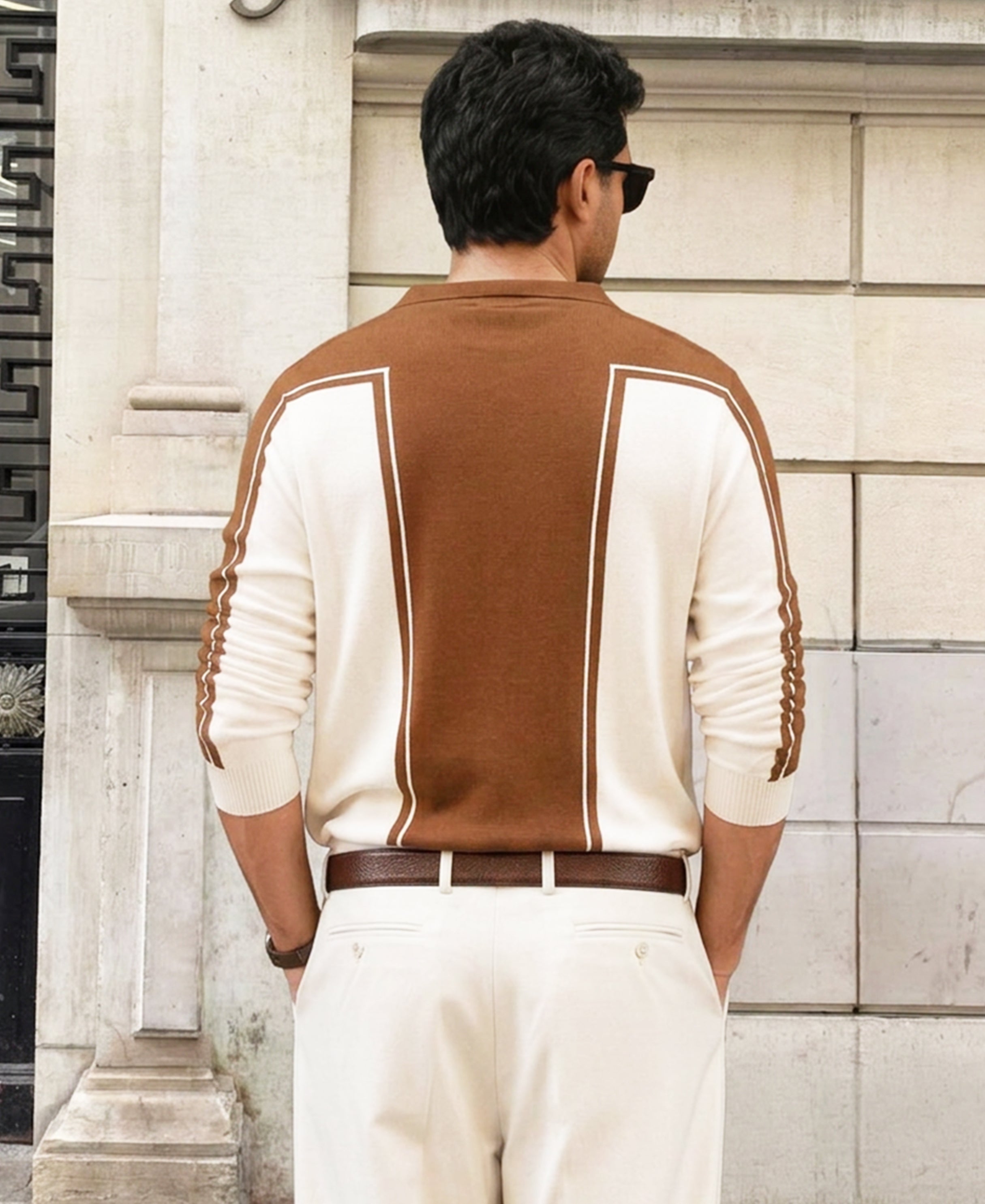 Brown-White Colour Blocked Polo T-Shirt 100% Cotton