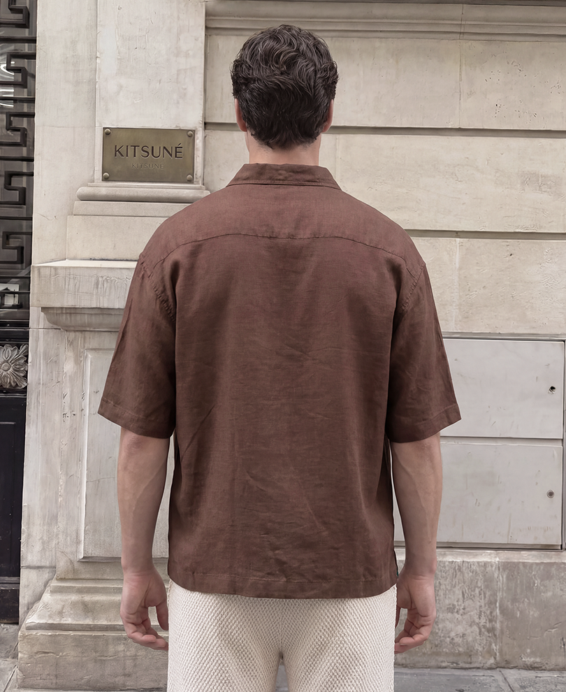 Brown Linen Blend Embroidery Shirt