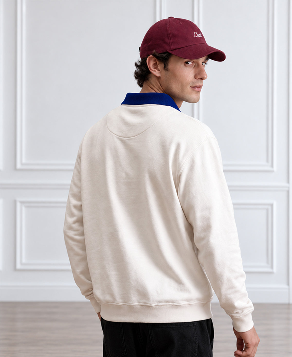 White Contrast Collar Embroidered T-Shirt 100% Cotton