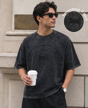 Grey Washed Panelled T-Shirt 100% Cotton