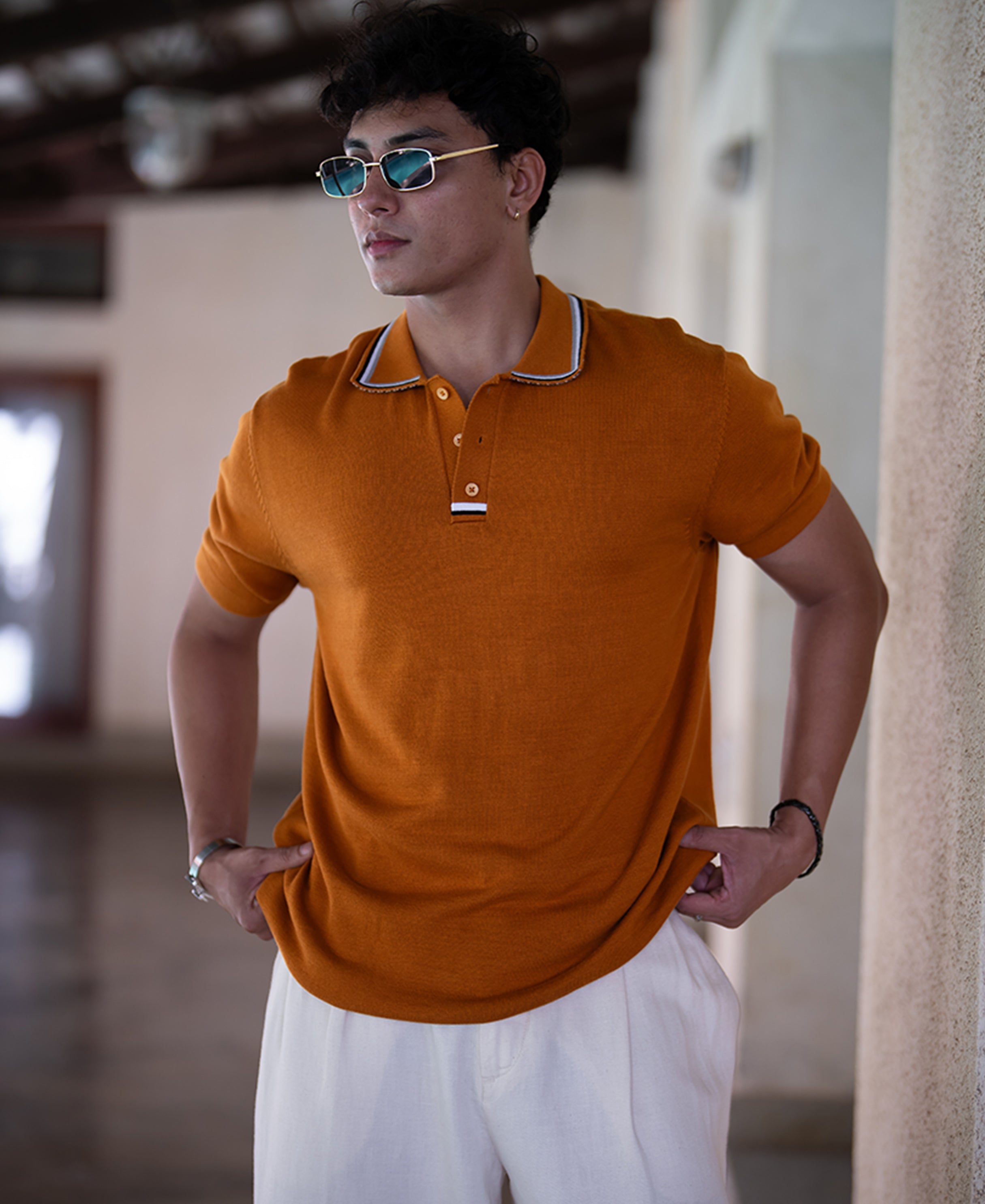 Ochre Yellow Knit T-Shirt 100% Cotton