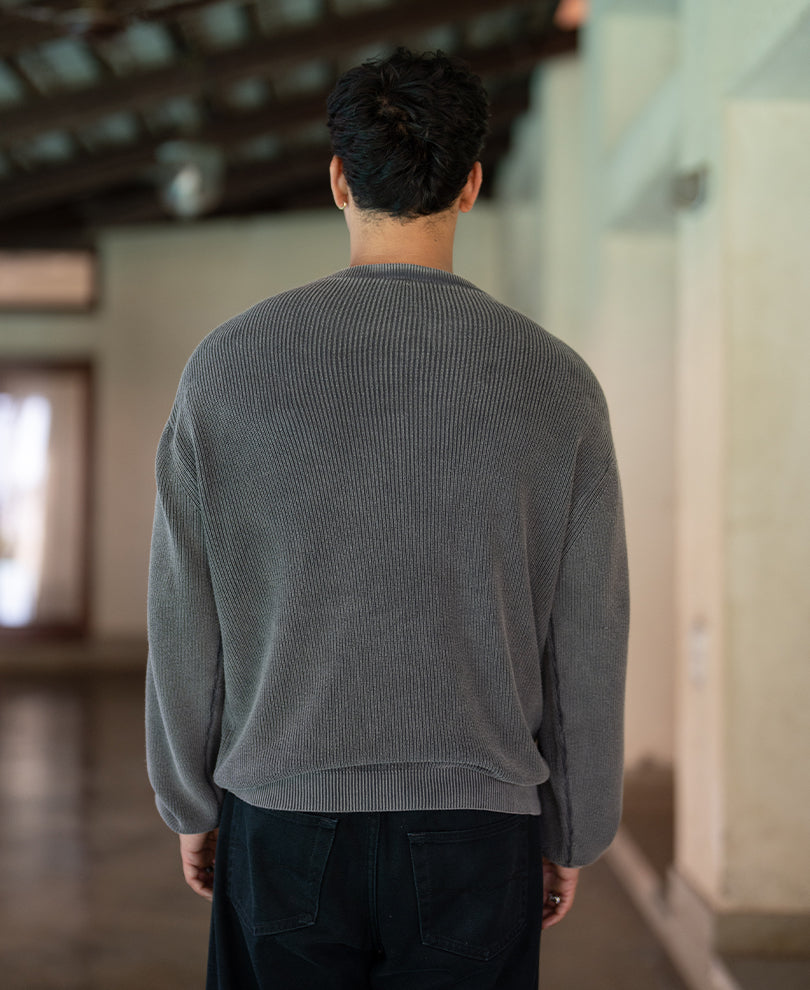 Grey Gothic Print Knit T-Shirt