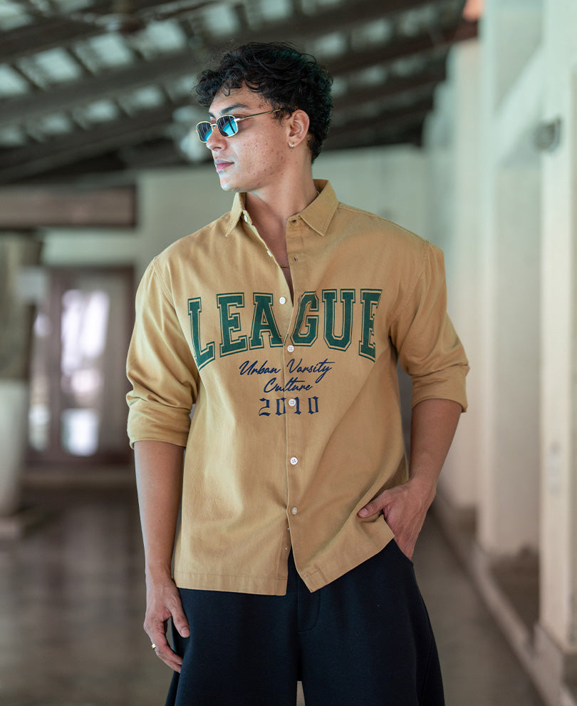 Tan Structure Printed Shirt 100% Cotton