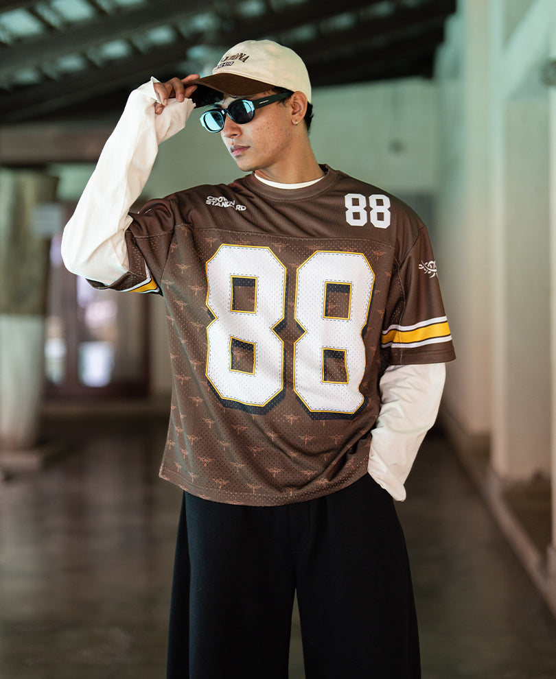 Tan Brown Printed Jersey T-Shirt