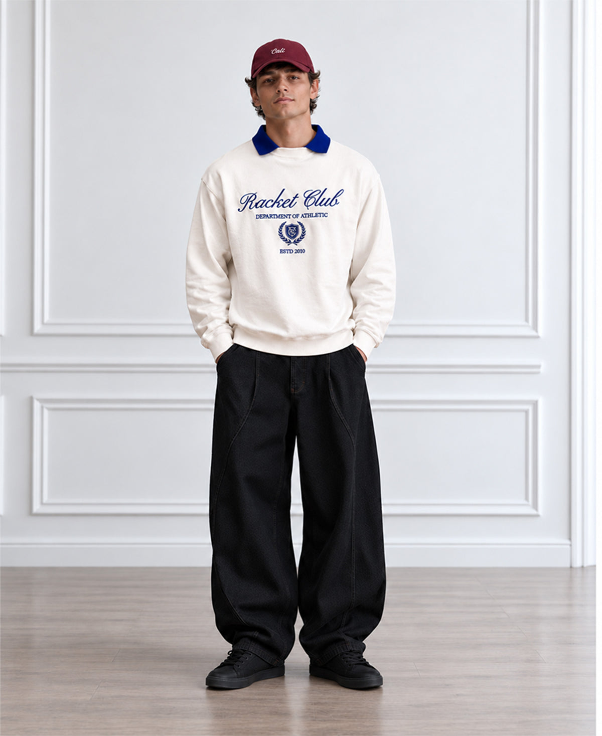 White Contrast Collar Embroidered T-Shirt 100% Cotton